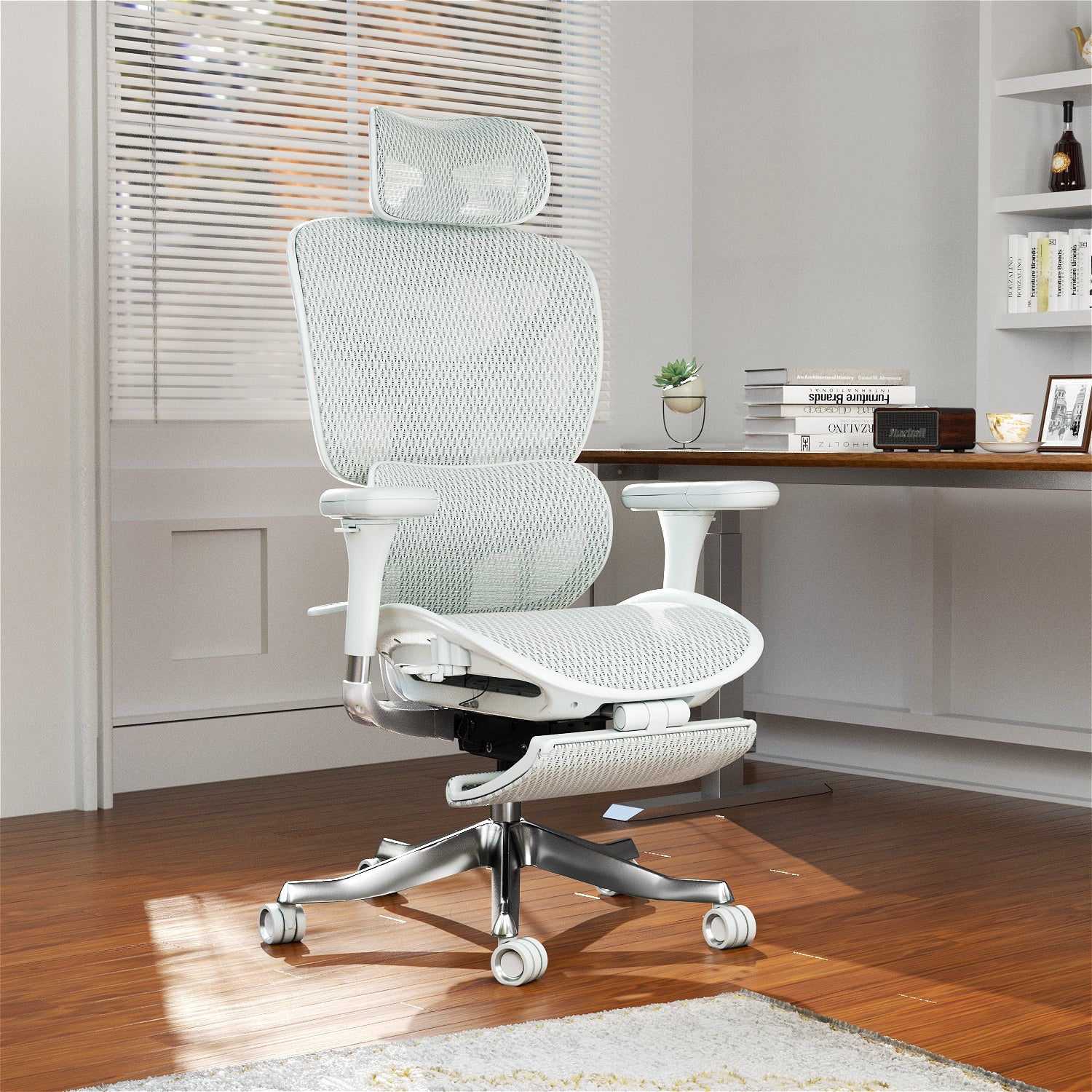 S9 chair's one-touch controls, 6D armrests, and breathable German suede seat reduce pressure for focused work-from-home comfort.