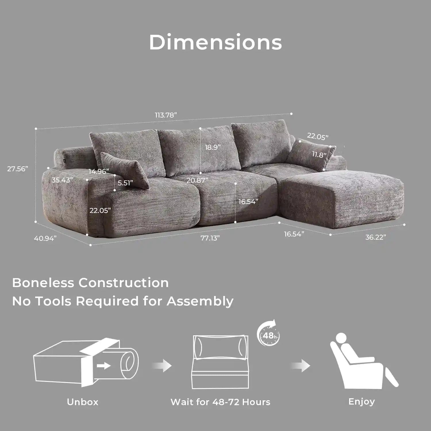 Zeus Compressed Sectional Sofa with Ottoman