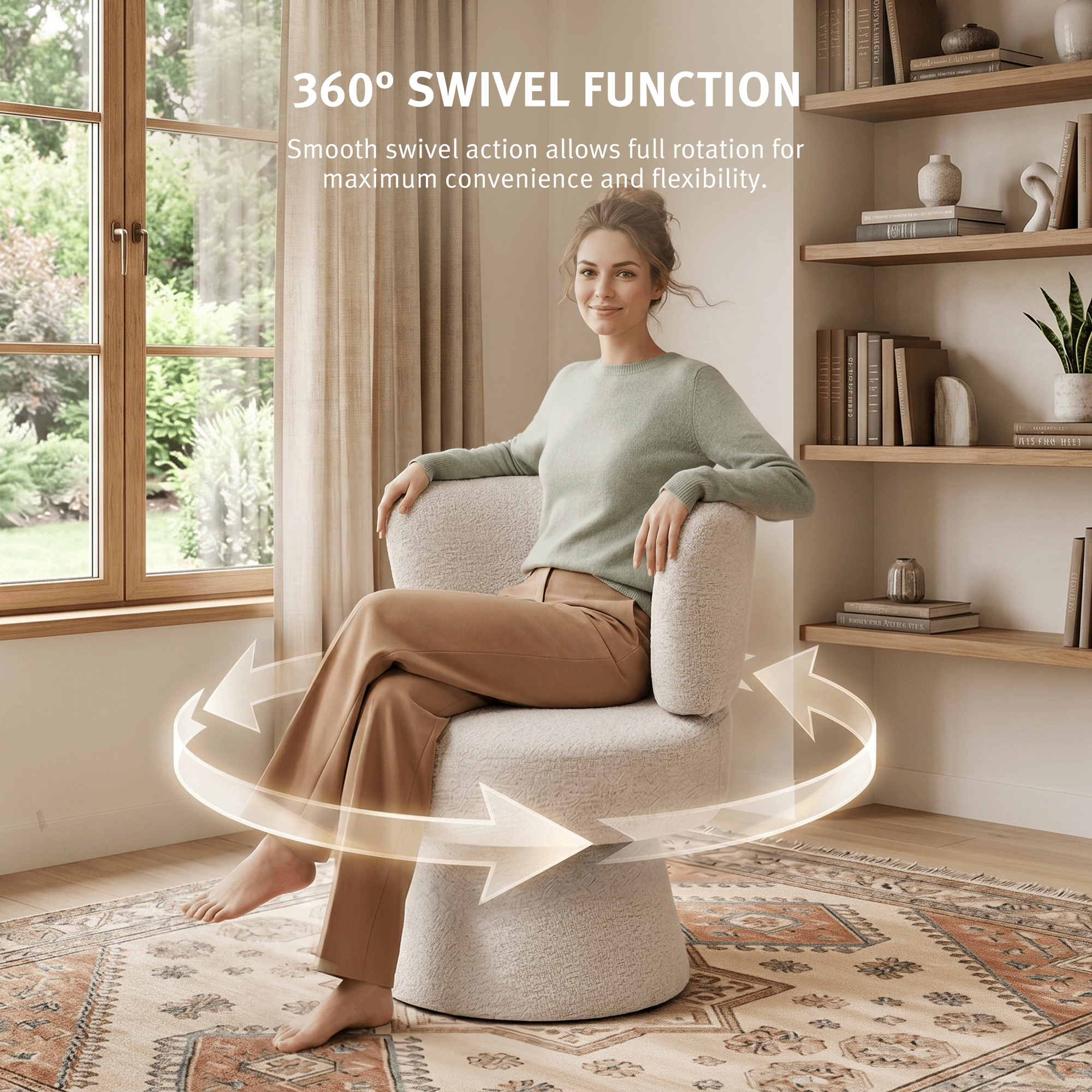 Cove Swivel Accent Chair with 360° Free Rotatable Base