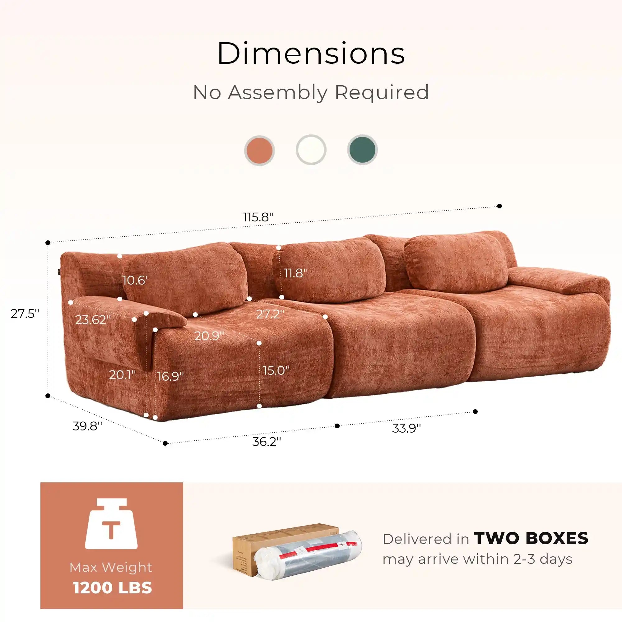 Nephele Wave-Shaped Compressed Sectional Sofa
