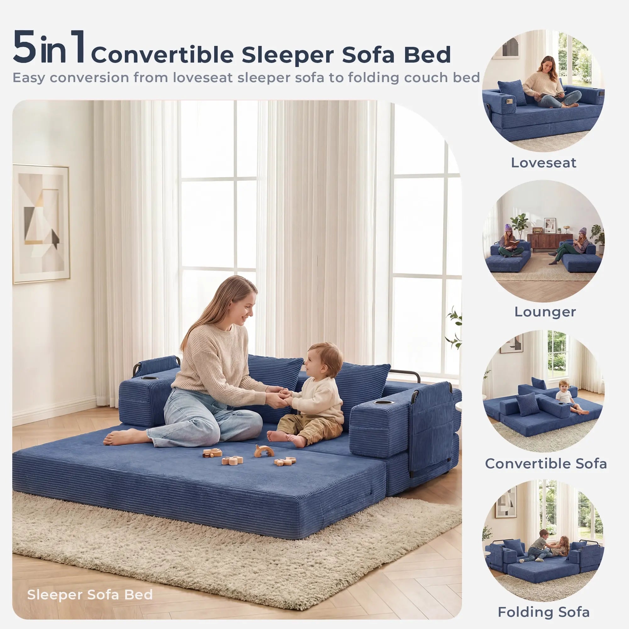 Selene Compressed Modular Sofa Bed-14.2" Seat Height