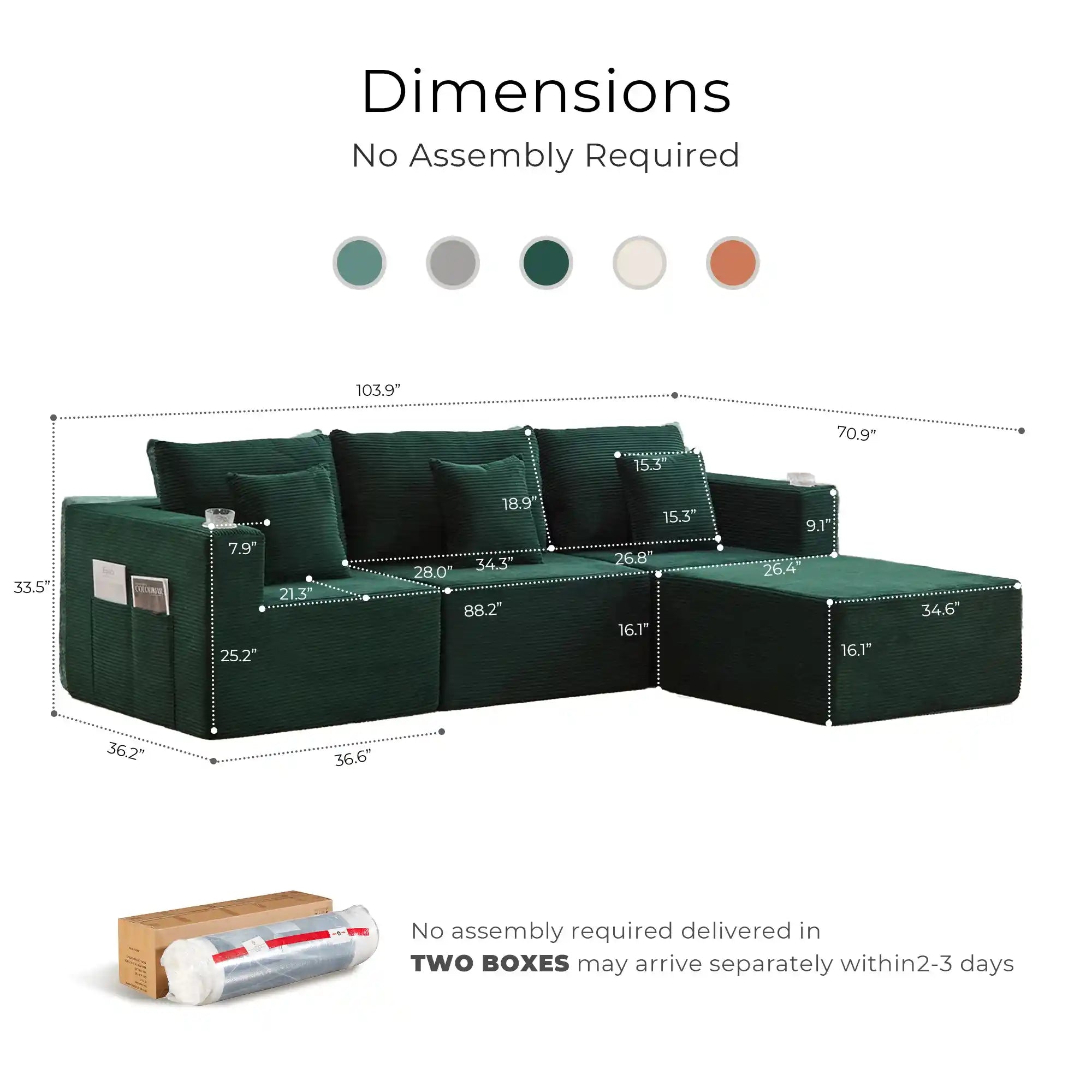 Hestia Compressed Modular Sofa with Cup Holders & Storage