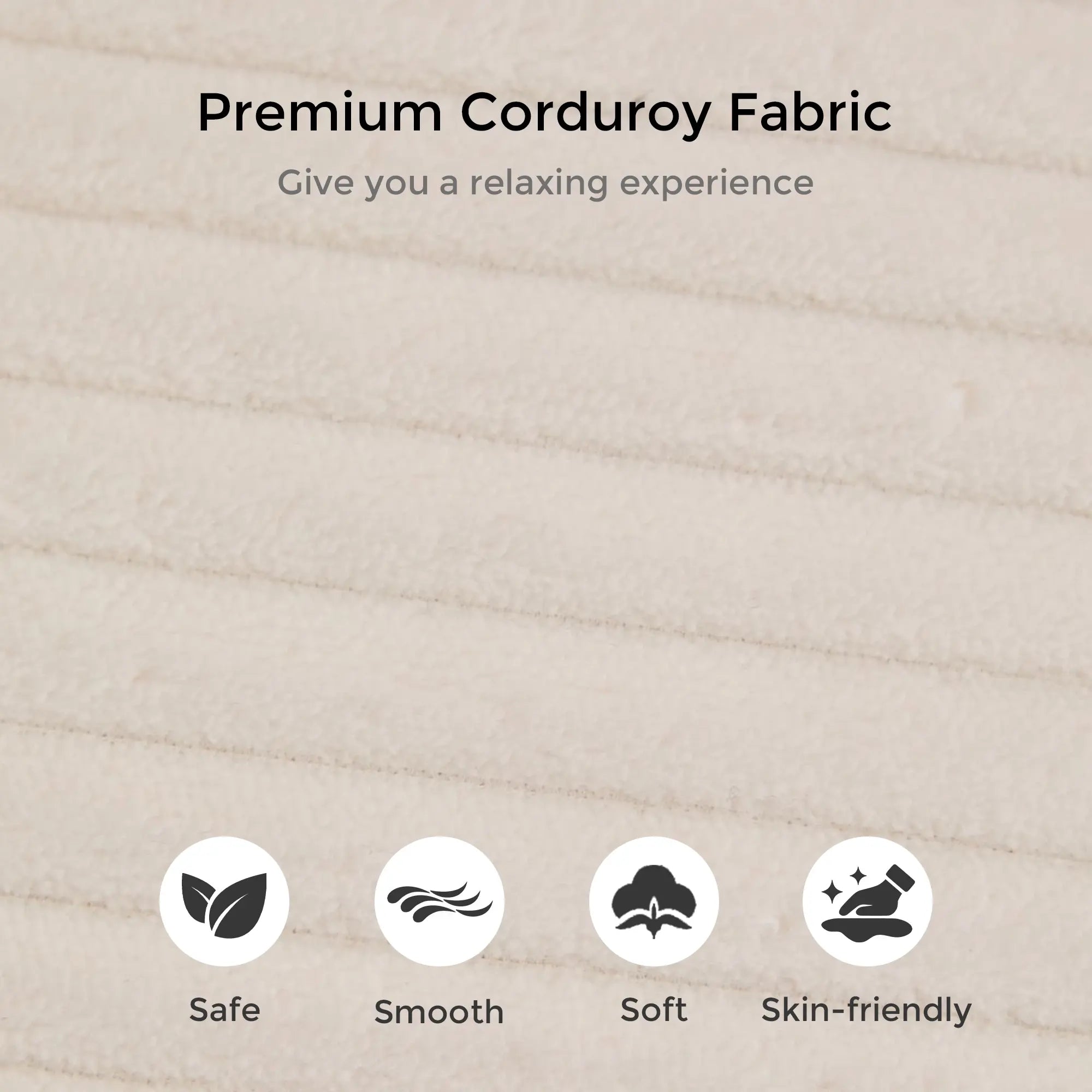 Beige corduroy upholstery fabric close-up with textured ribbed pattern
