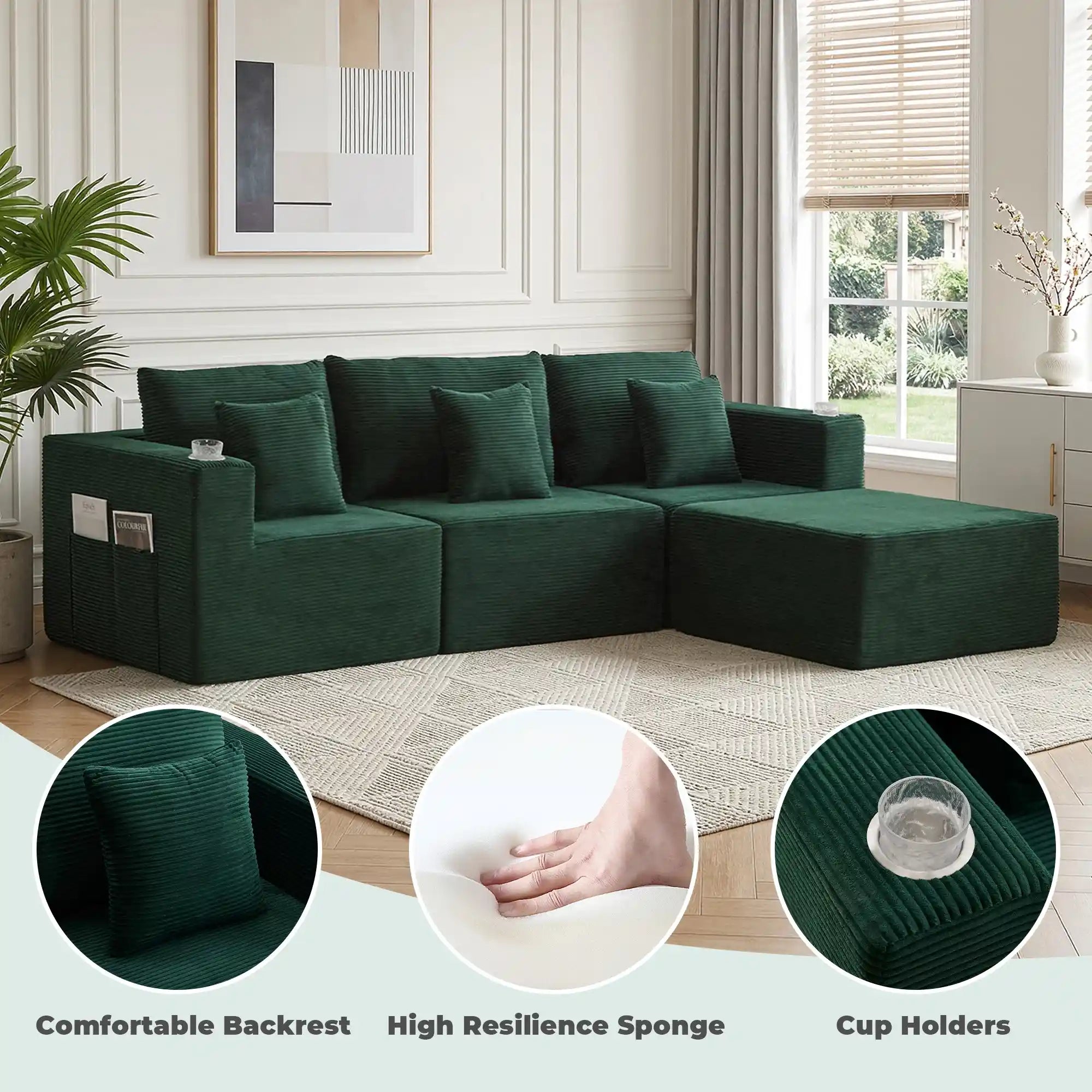 Hestia Compressed Modular Sofa with Cup Holders & Storage