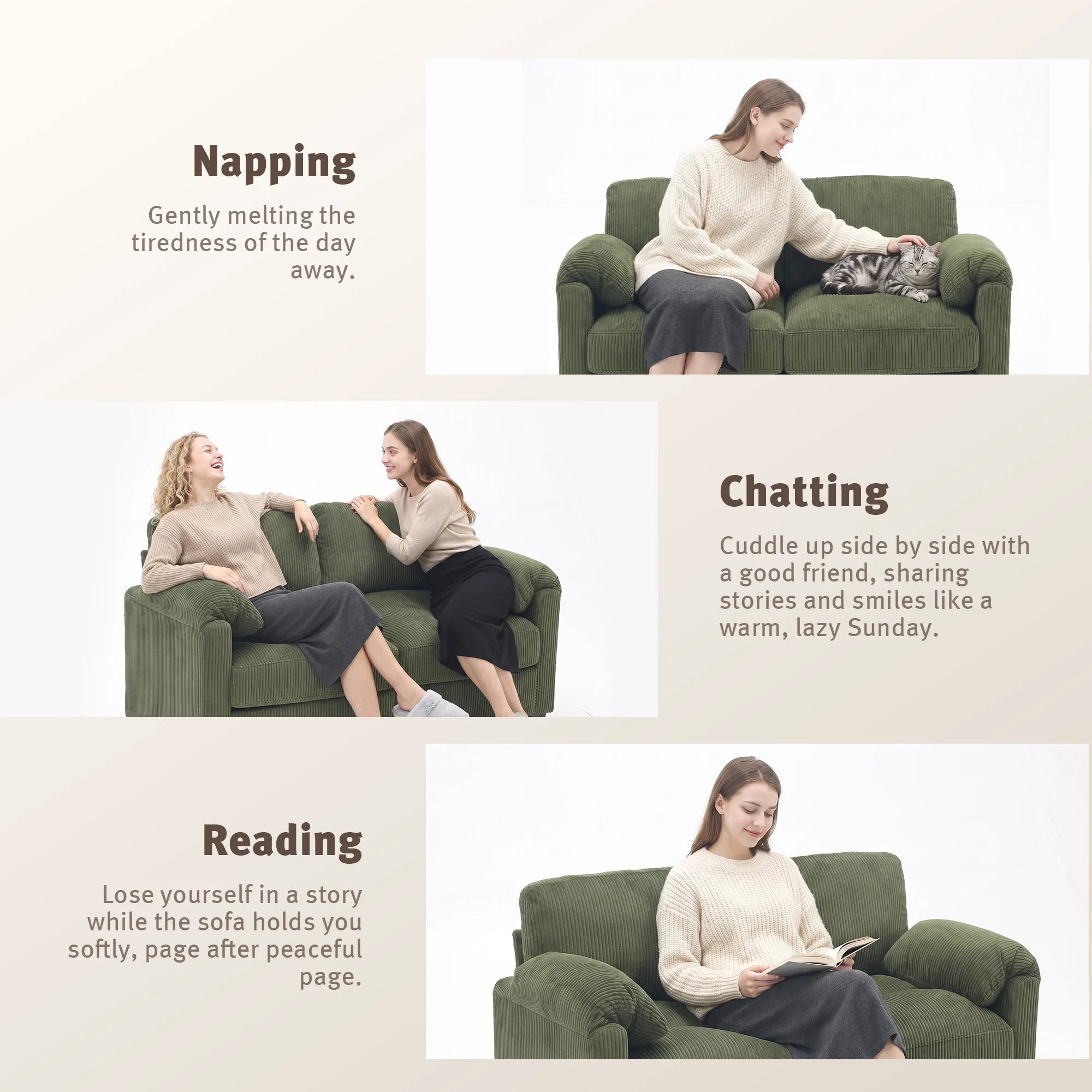 Green oversized sectional lounge sofa with wide armrests and cushioned seats