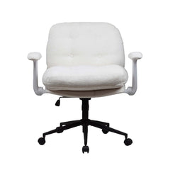 White office chair with flip armrests and five-star base, shown front view