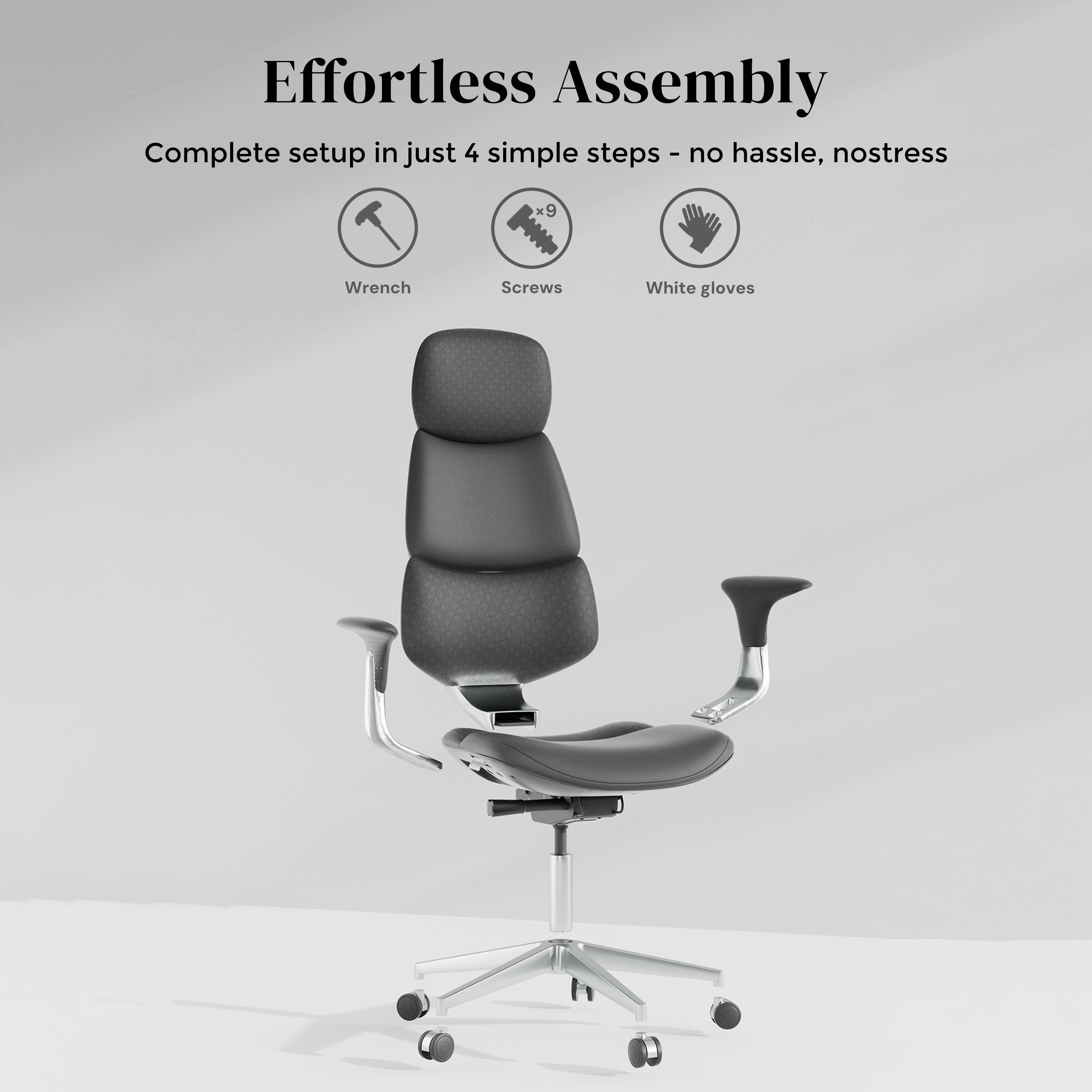 Dark gray leather office chair with adjustable seat and five-star base with casters