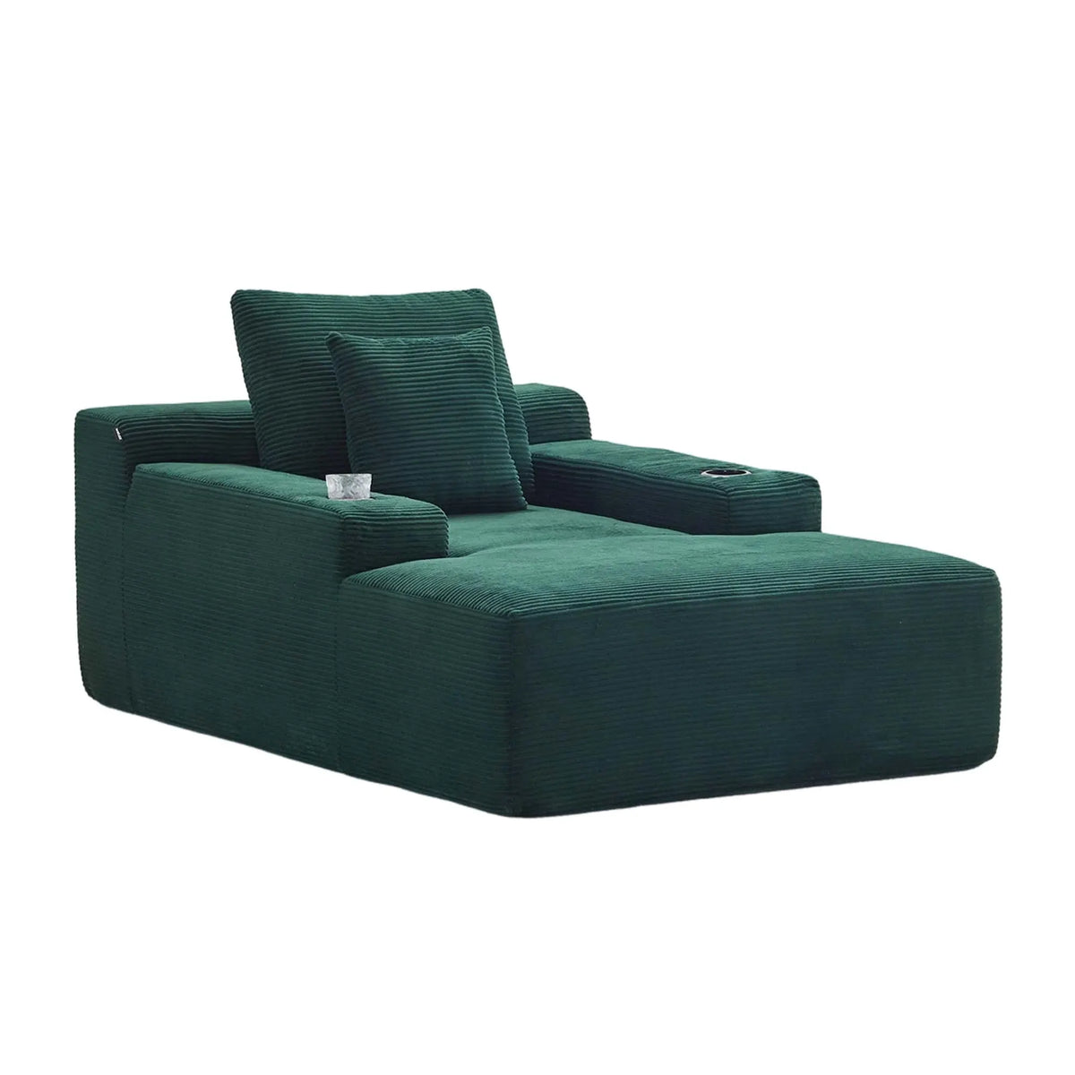 Green oversized single sofa with built-in headrests and deep seat