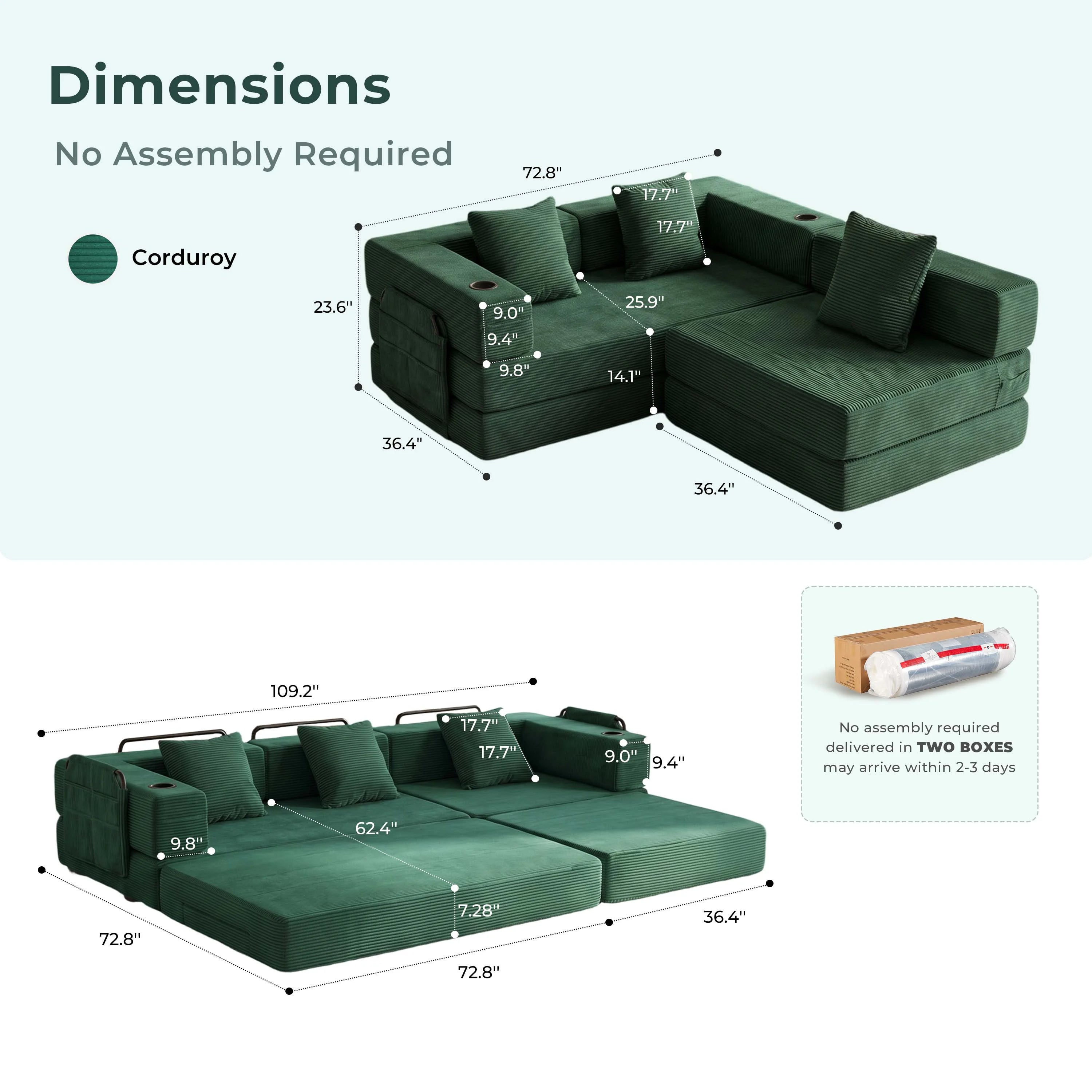 Selene Three-Seater Compressed Modular Sofa -14.2" Seat Height