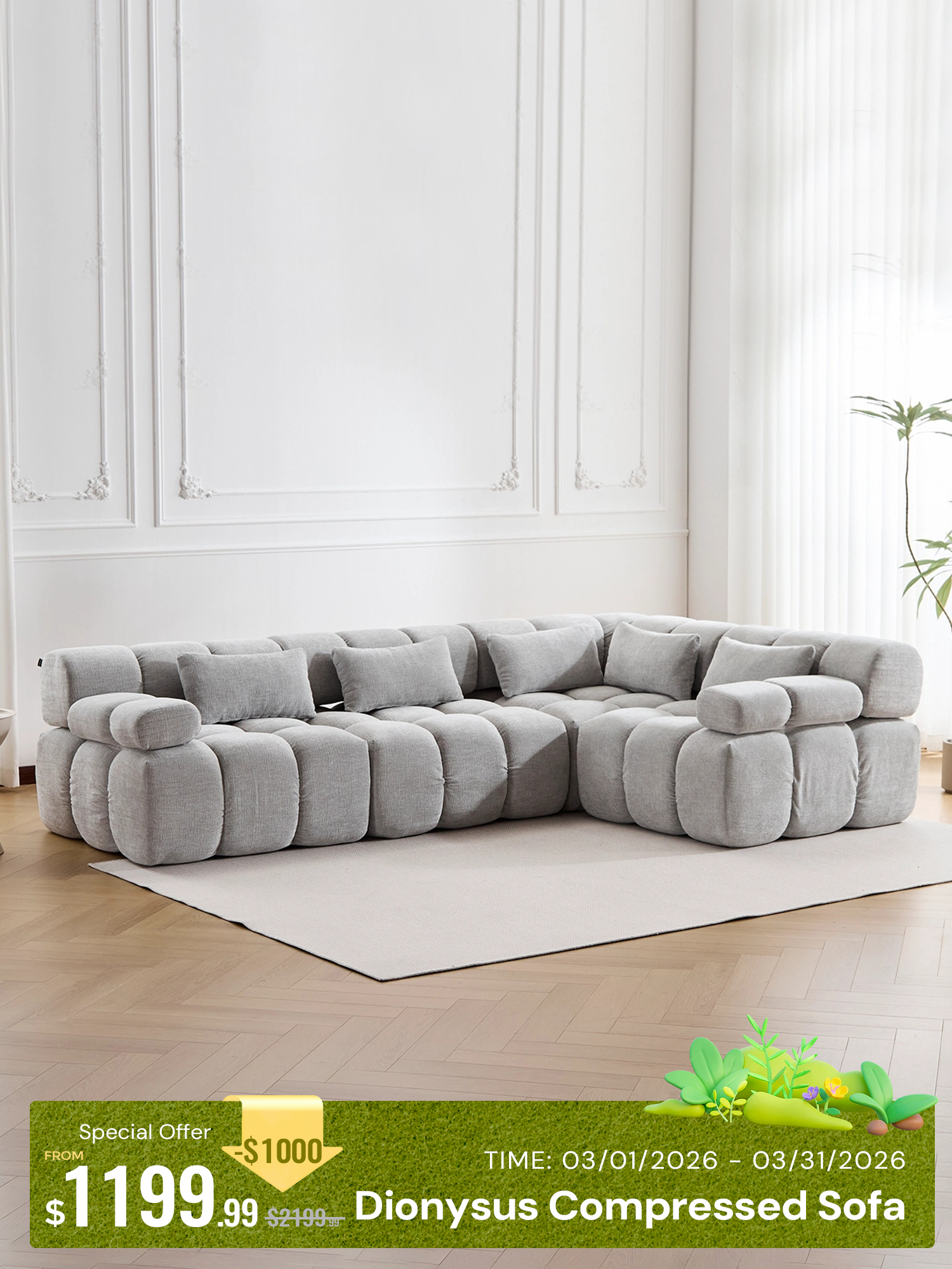 Dionysus Luxury Design Compressed Sectional Sofa