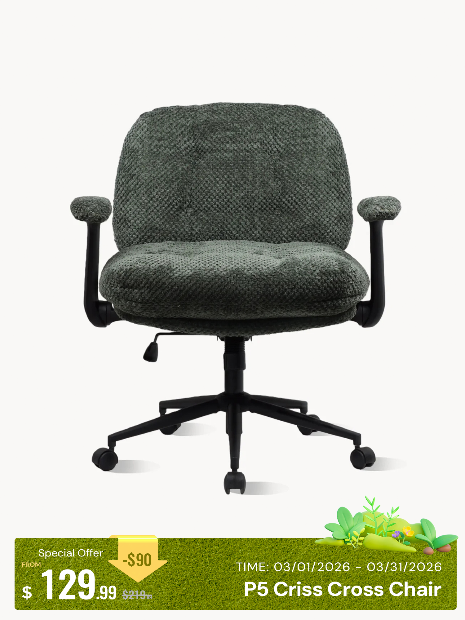 P5 Criss Cross Chair with Extra-Wide Seat and Flip Armrests
