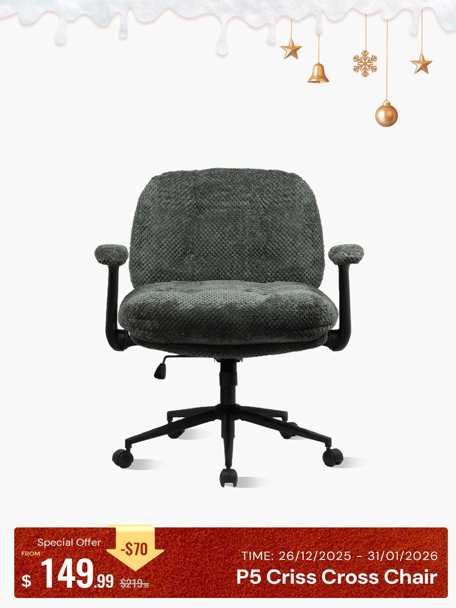 P5 Criss Cross Chair with Extra-Wide Seat and Flip Armrests