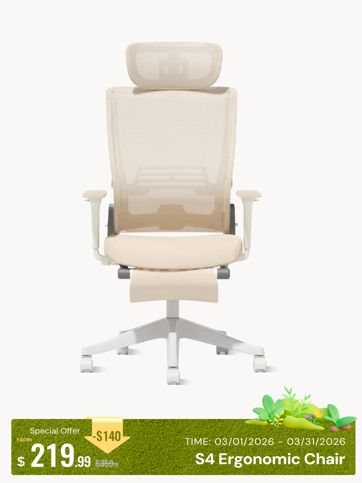 S4 Ergonomic Desk Chair with Foldable Backrest