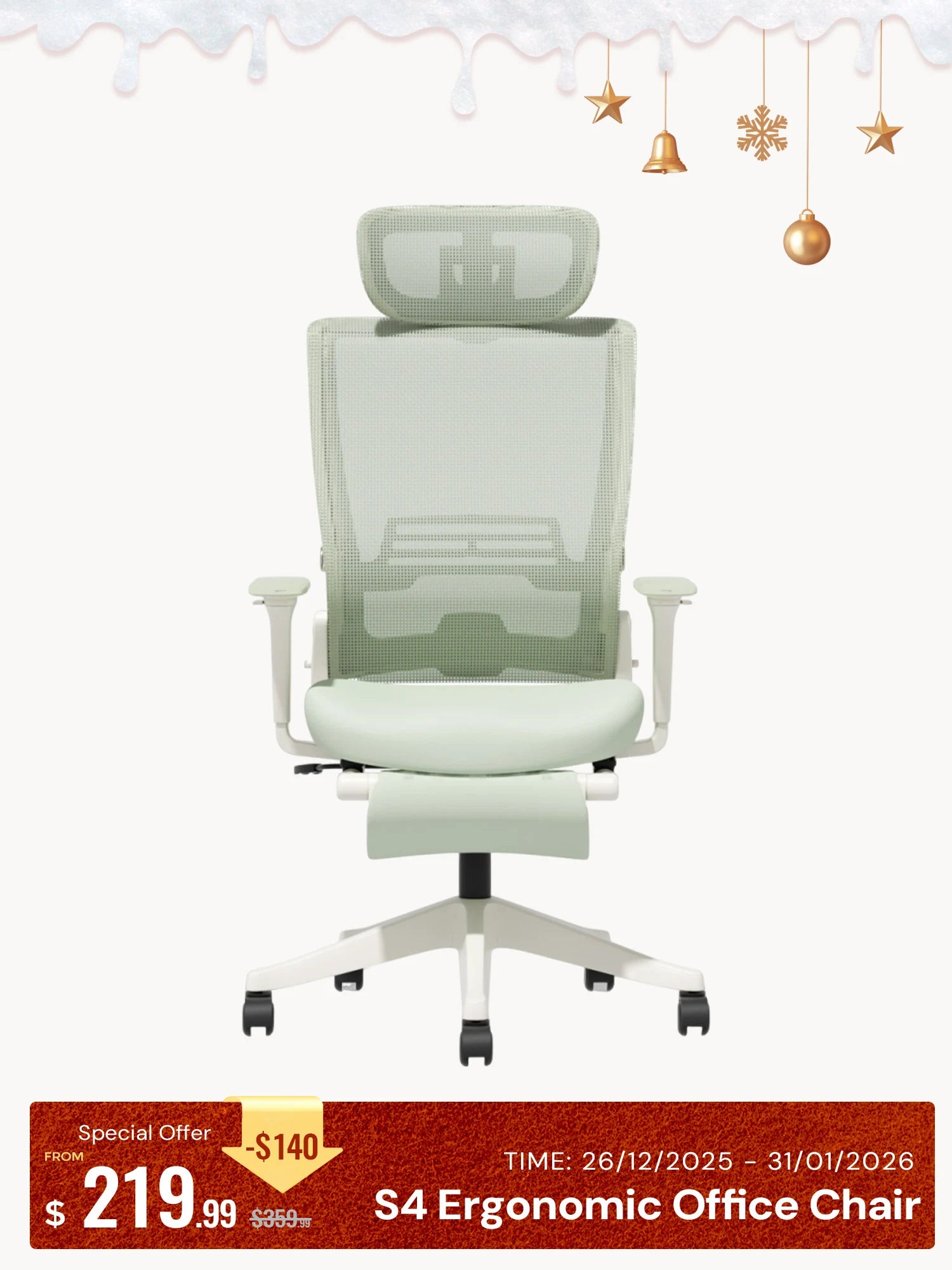 S4 Ergonomic Desk Chair with Foldable Backrest