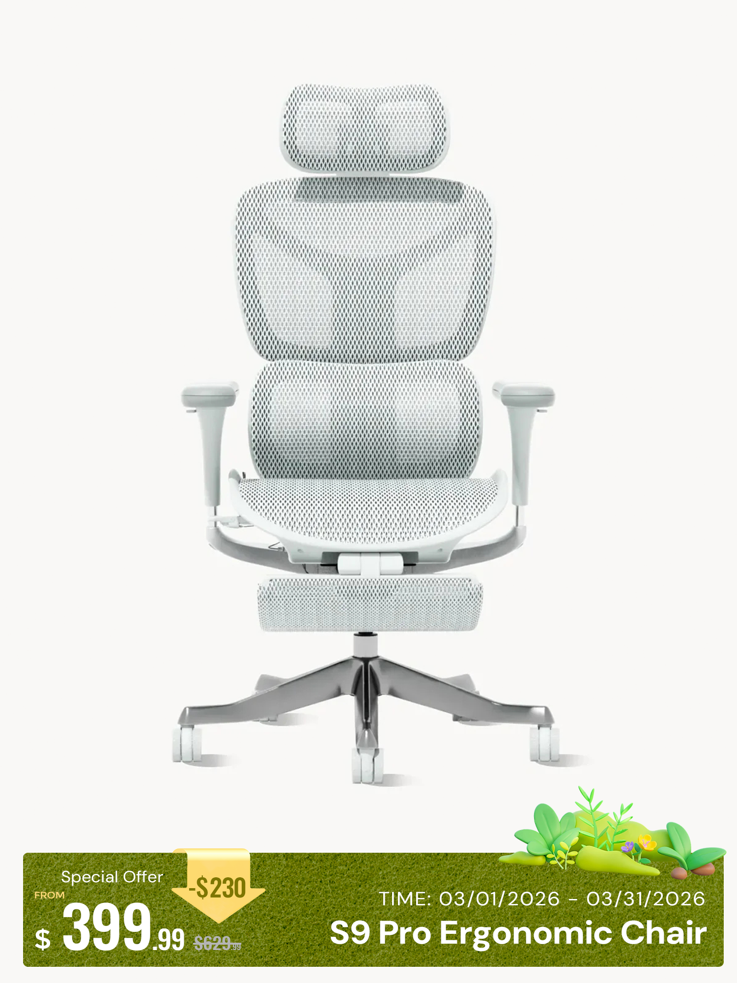 S9 Pro Ergonomic Office Chair with One-Touch Adjustment