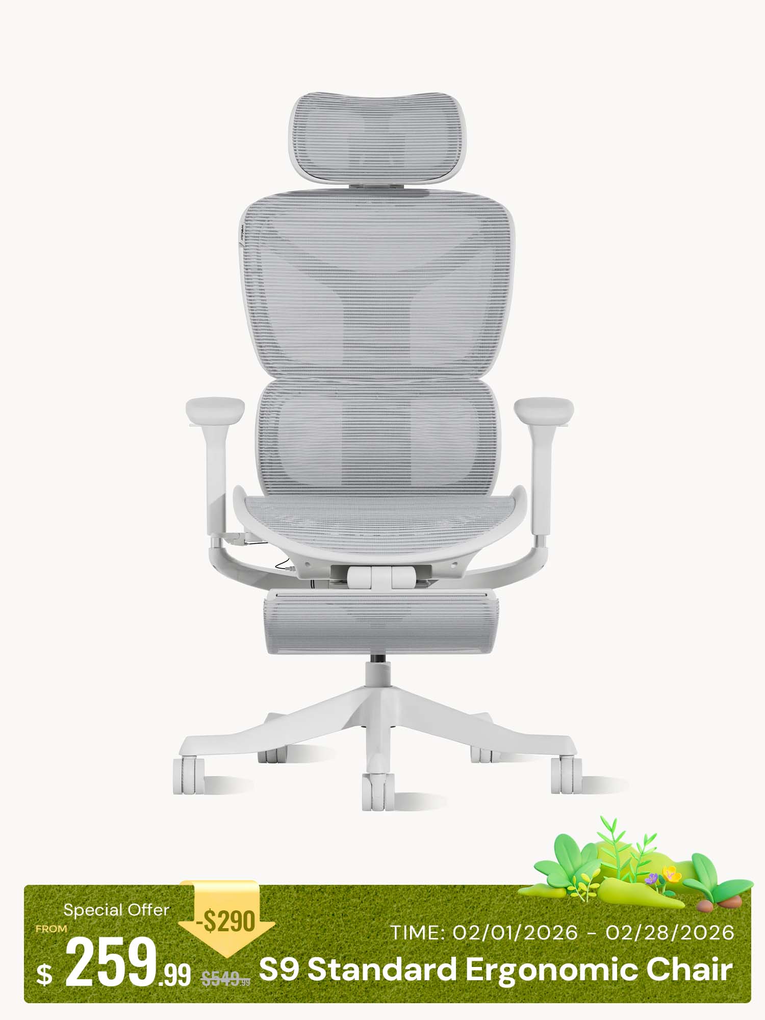 S9 Standard Ergonomic Office Chair with One-Touch Adjustment