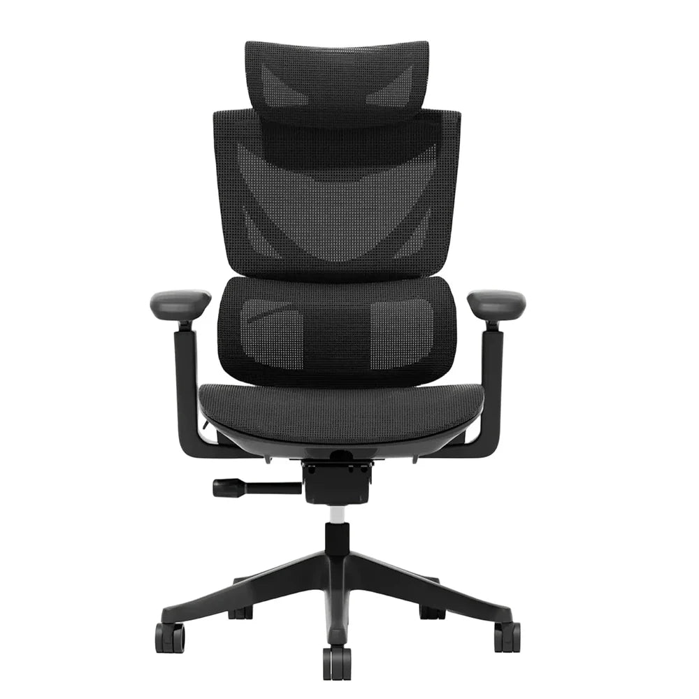 Dark gray ergonomic office chair with padded headrest and upholstered back