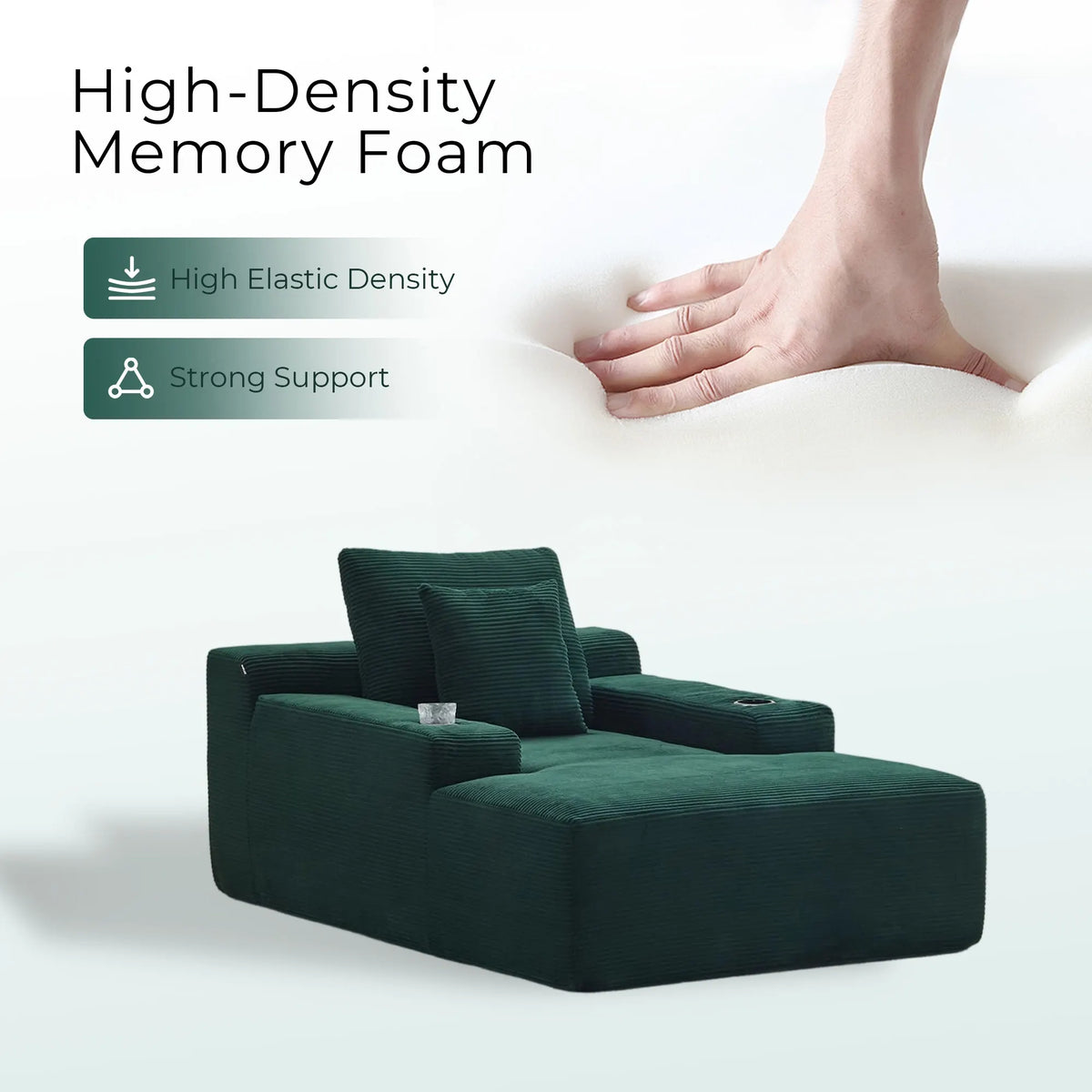Green oversized single sofa with thick seat and multiple back cushions
