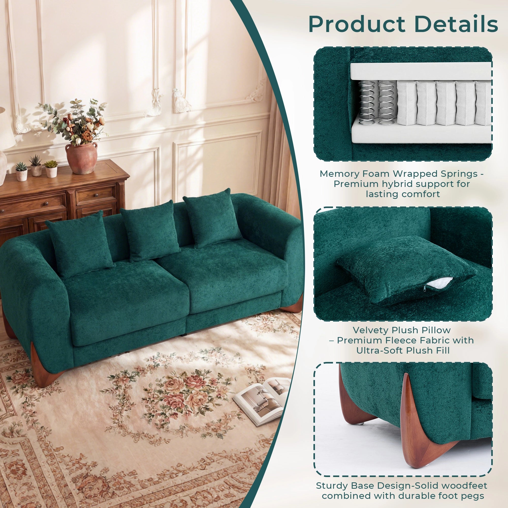 SF5 85.5" Soft Chenille 3 Seater Cloud Couch