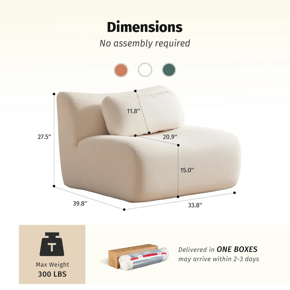 White modular compressed sofa with rounded arms and back cushion, two-seat design