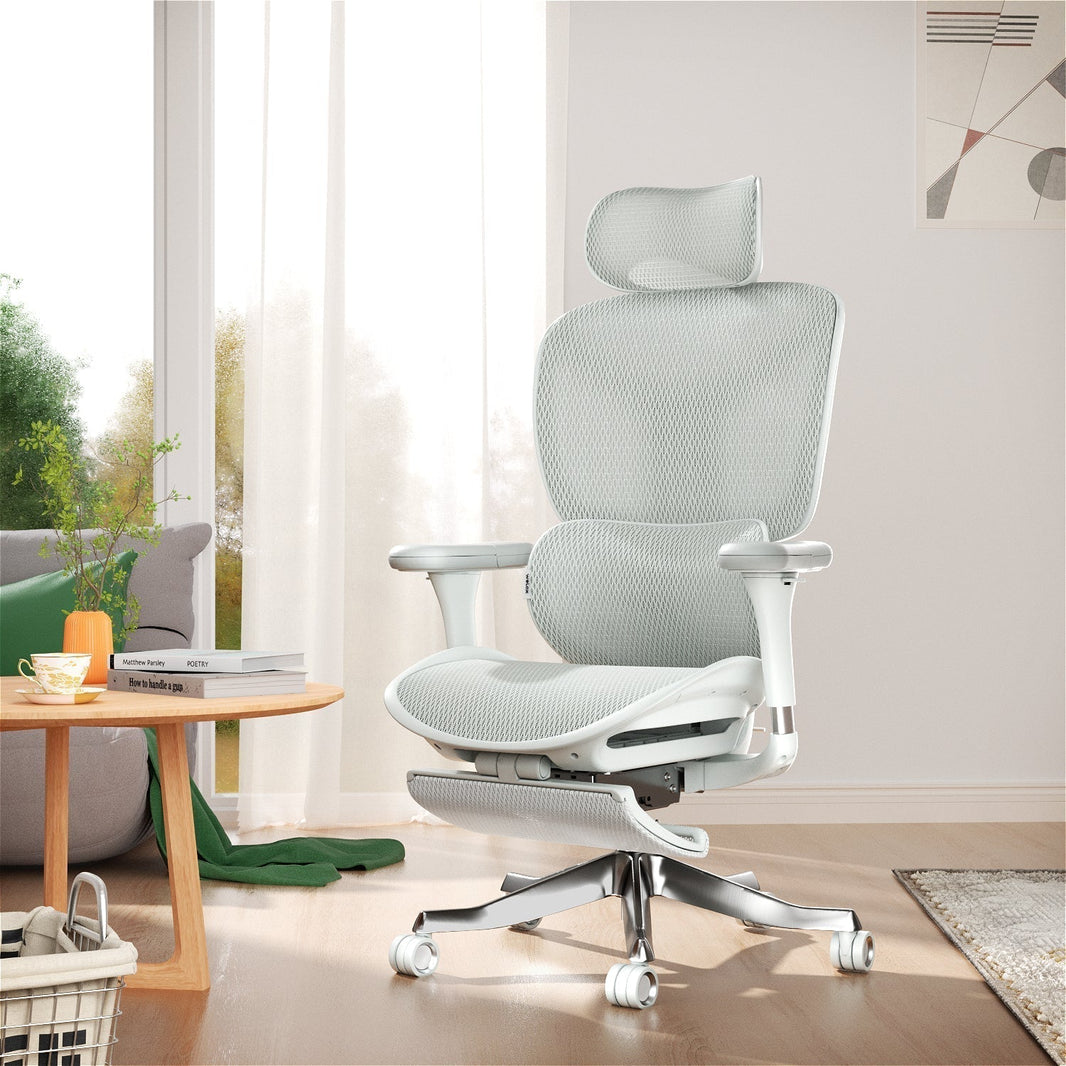 S9 ergonomic chair: 6D armrests, multi-angle recline & 3D headrest adapt to your body. Proven to improve posture and focus during long workdays.