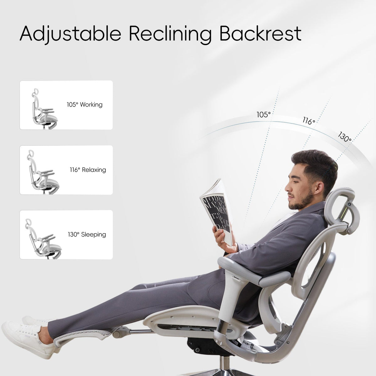 Adjust posture all day with the S9 chair's simple recline system. Sit straighter, feel less sore.
