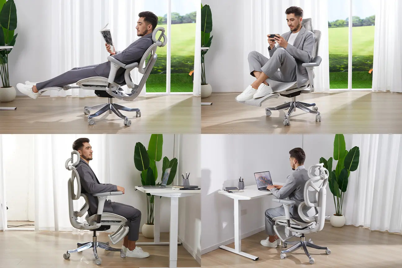 Stop lower back fatigue. Experience the S9 chair's unique 3D curved support eliminating waist gaps for lasting comfort in office, gaming, or long sits. 