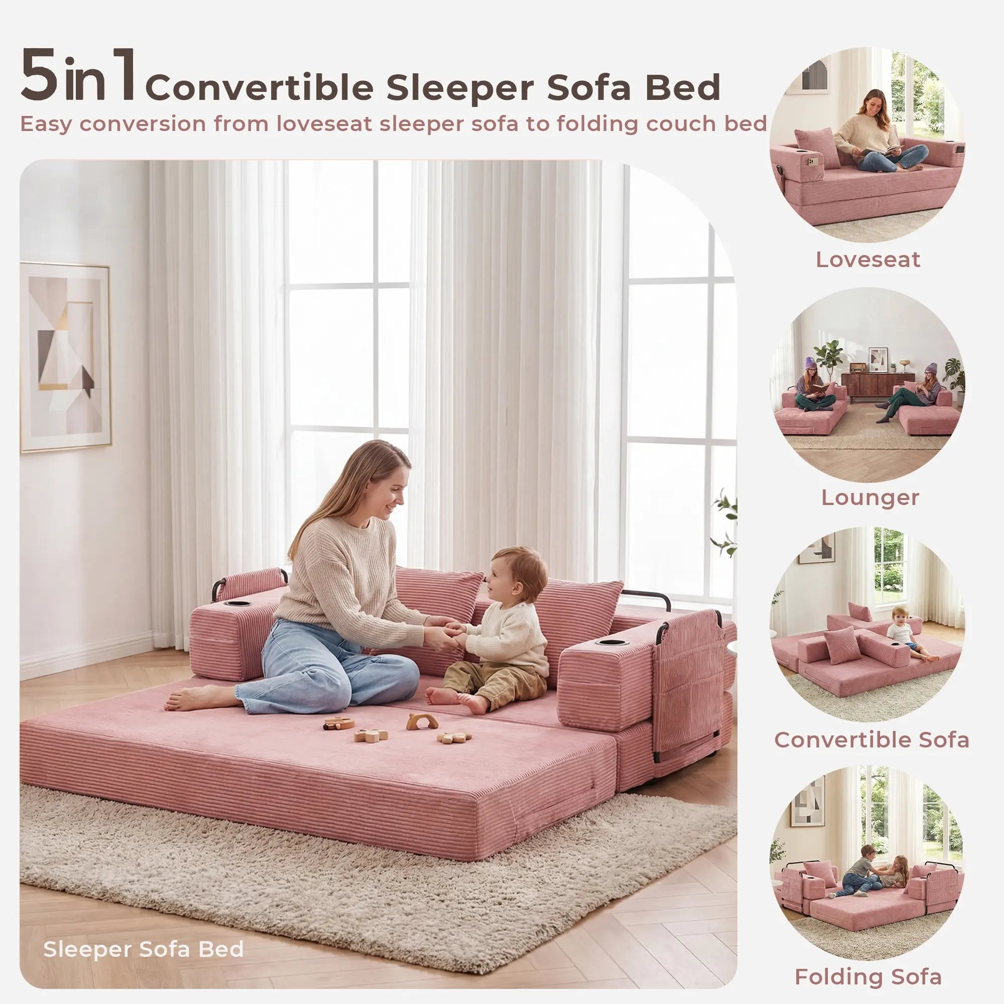 Selene Compressed Modular Sofa Bed-14.2" Seat Height