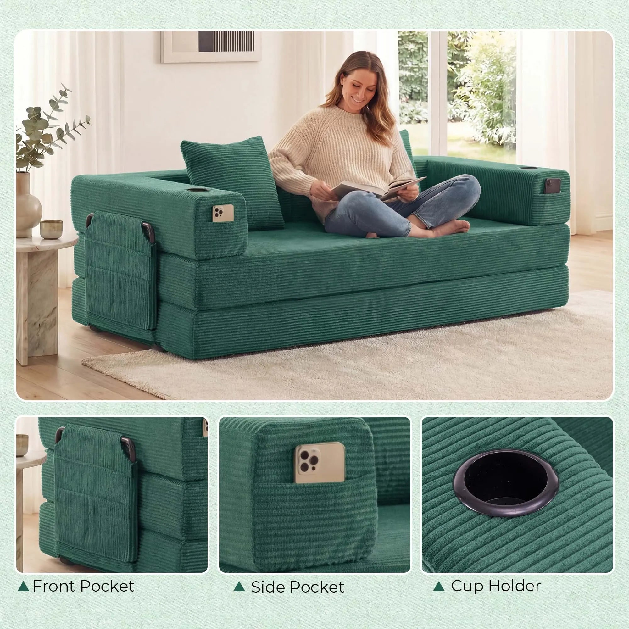 Selene Compressed Modular Sofa Bed-14.2" Seat Height