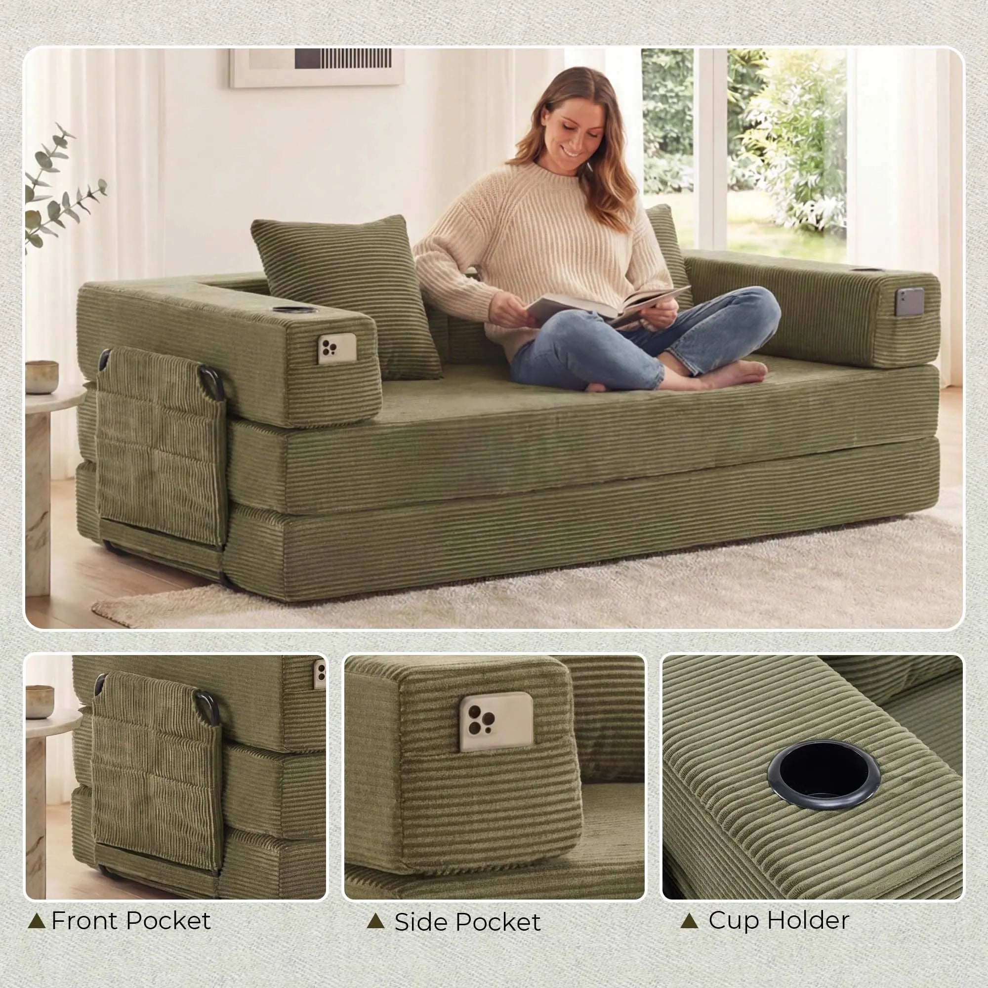 Selene Compressed Modular Sofa Bed-14.2" Seat Height