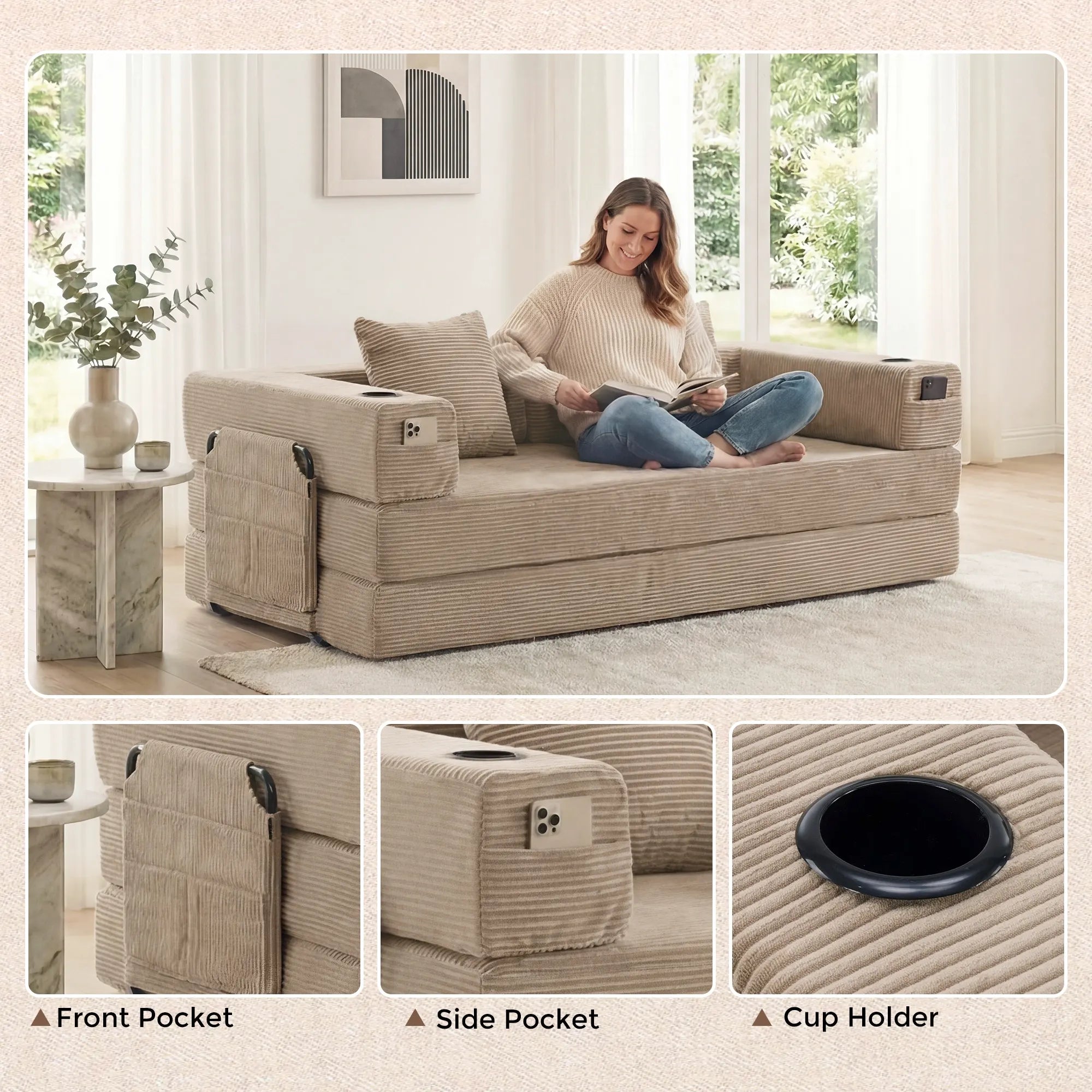 Selene Compressed Modular Sofa Bed-14.2" Seat Height