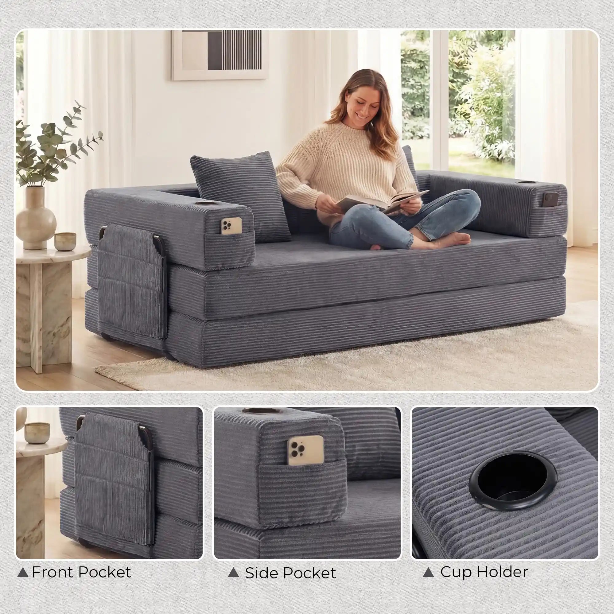 Selene Compressed Modular Sofa Bed-14.2" Seat Height