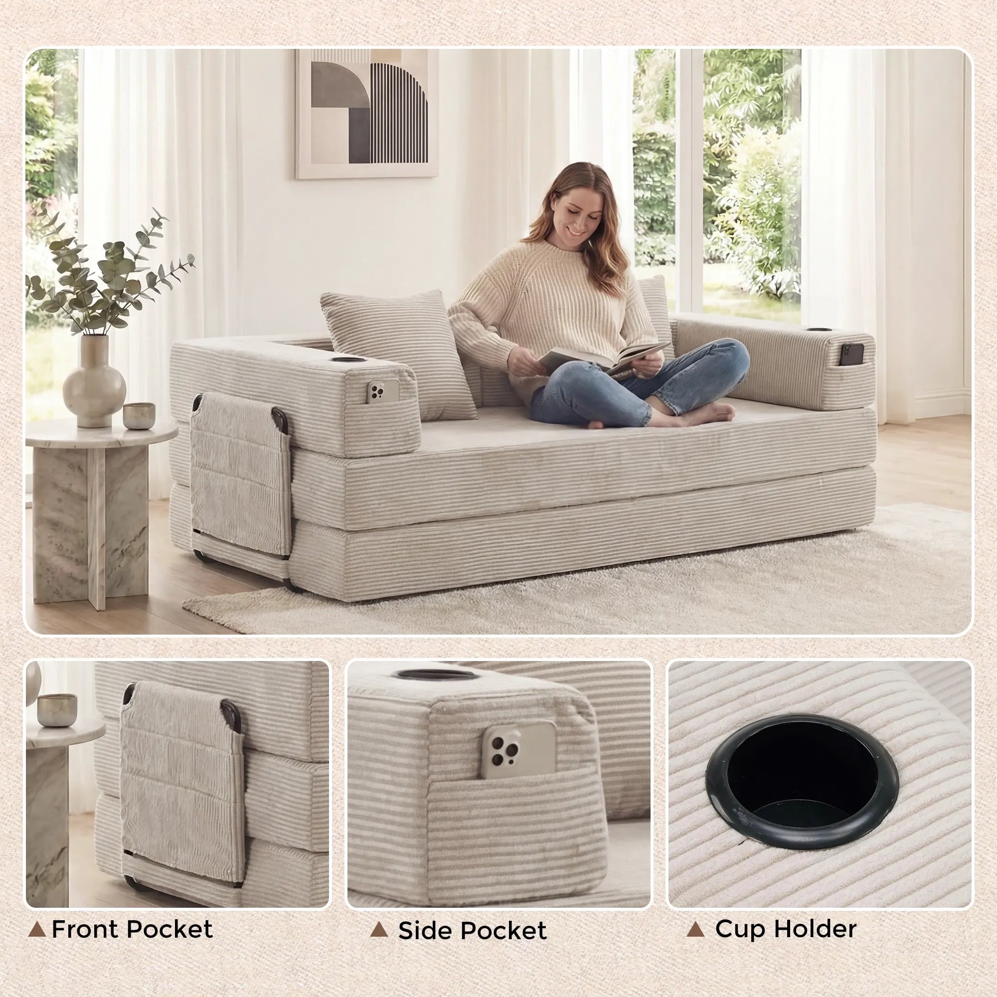 Selene Compressed Modular Sofa Bed-14.2" Seat Height