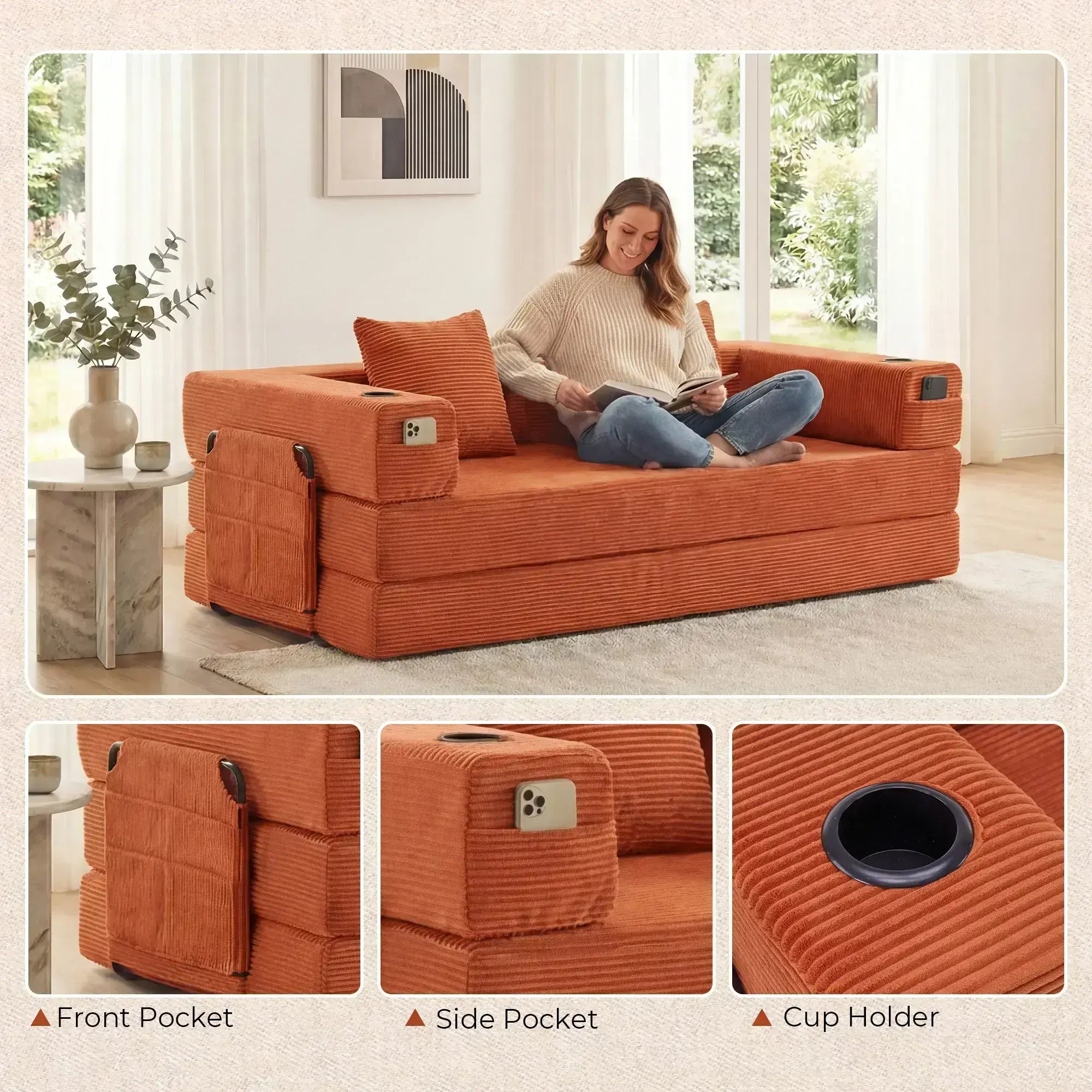 Selene Compressed Modular Sofa Bed-14.2" Seat Height