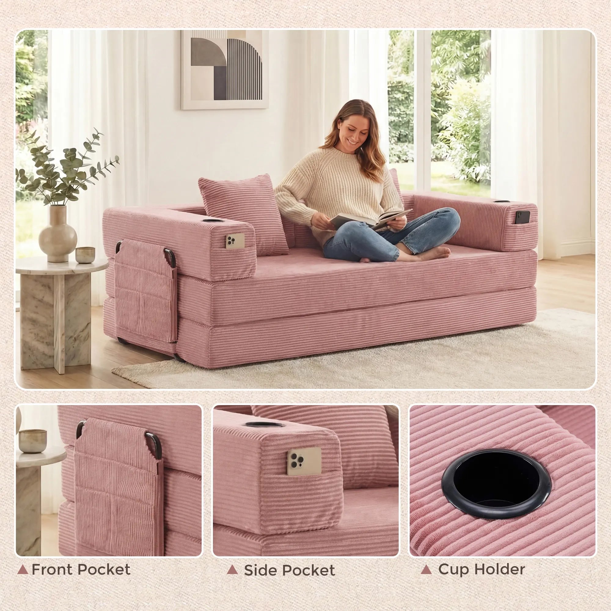Selene Compressed Modular Sofa Bed-14.2" Seat Height