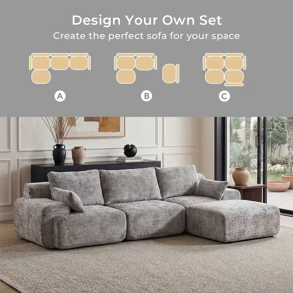 Zeus Compressed Sectional Sofa with Ottoman