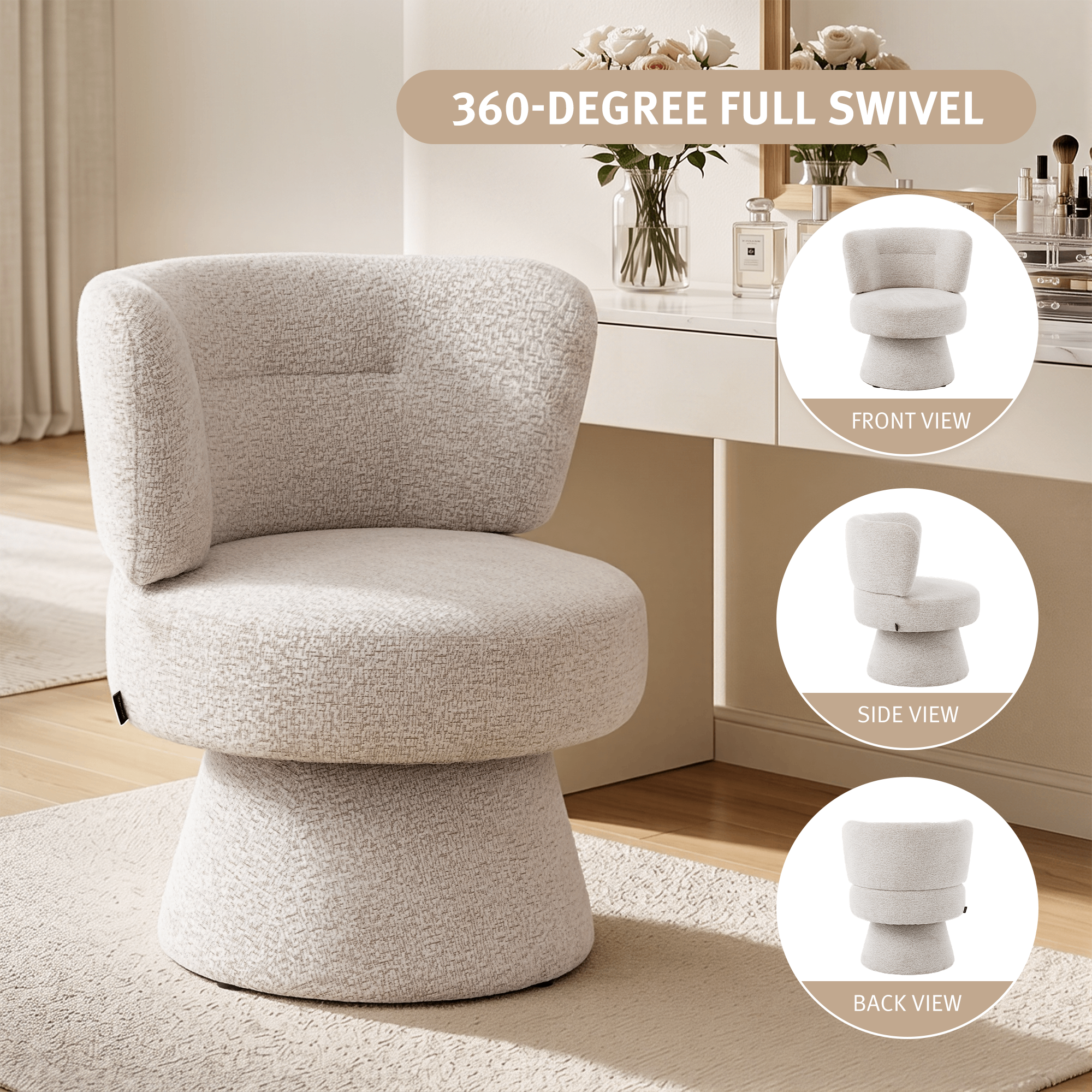 Cove Swivel Accent Chair with 360° Free Rotatable Base