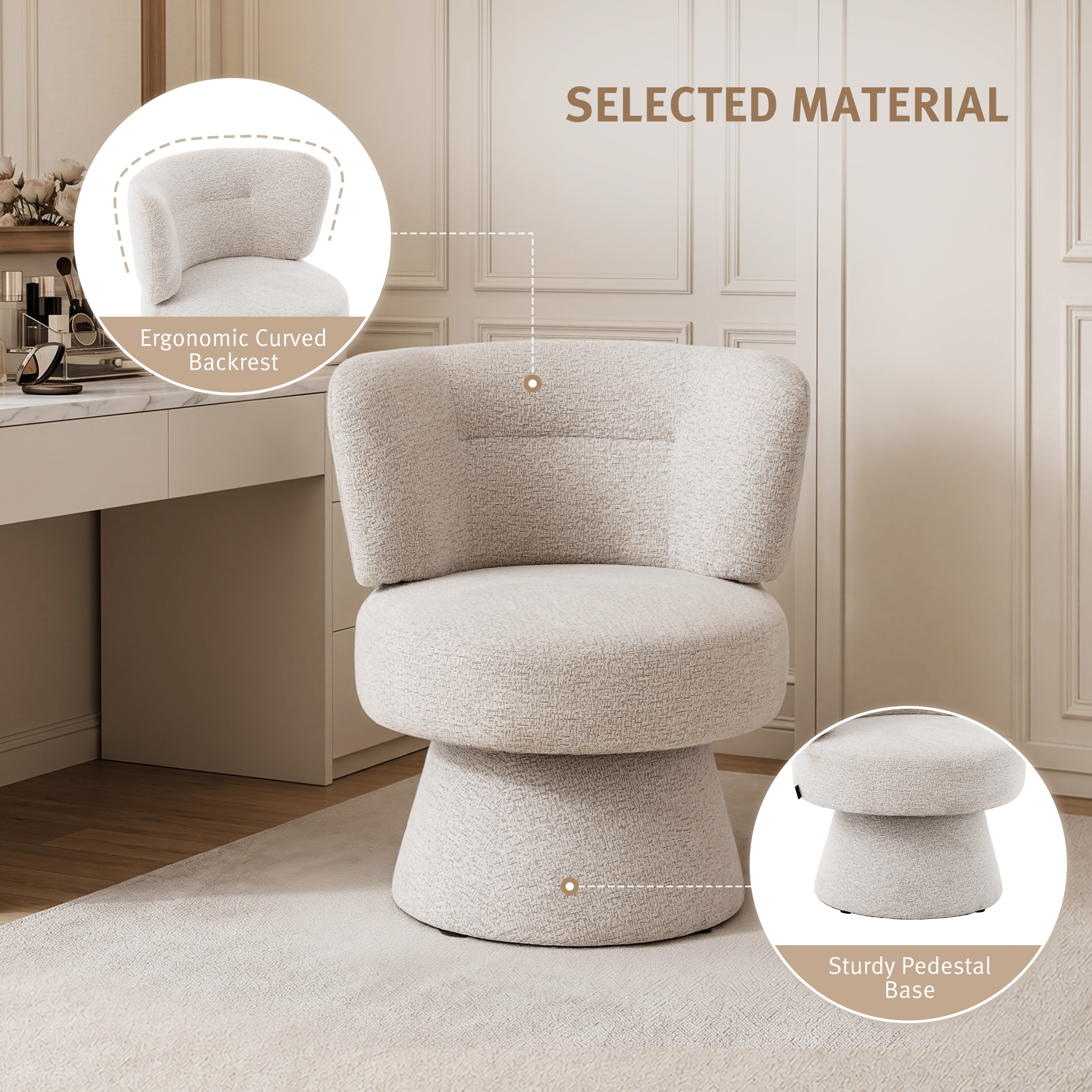 Cove Swivel Accent Chair with 360° Free Rotatable Base