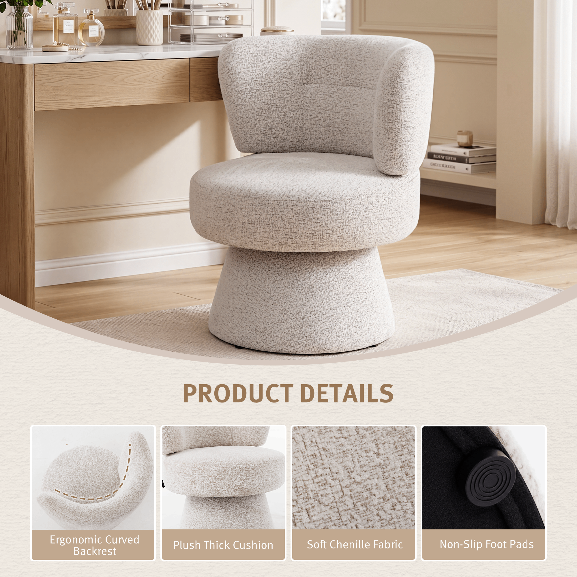Cove Swivel Accent Chair with 360° Free Rotatable Base