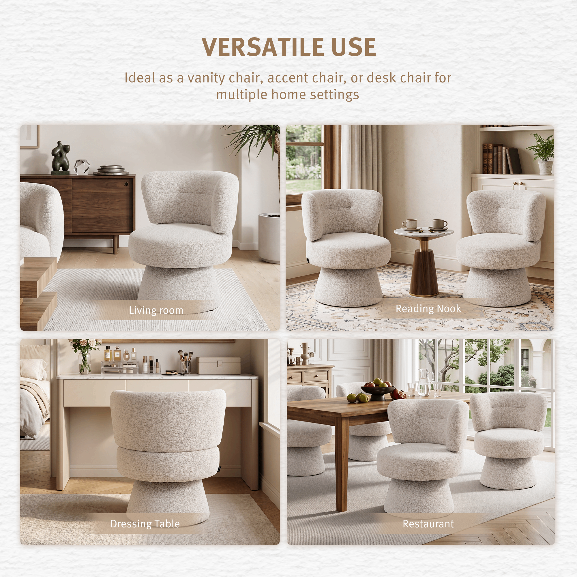 Cove Swivel Accent Chair with 360° Free Rotatable Base