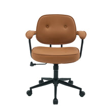 Burnt orange office chair with padded backrest and seat, black swivel base.
