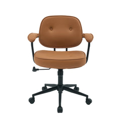 Burnt orange office chair with padded backrest and seat, black swivel base.