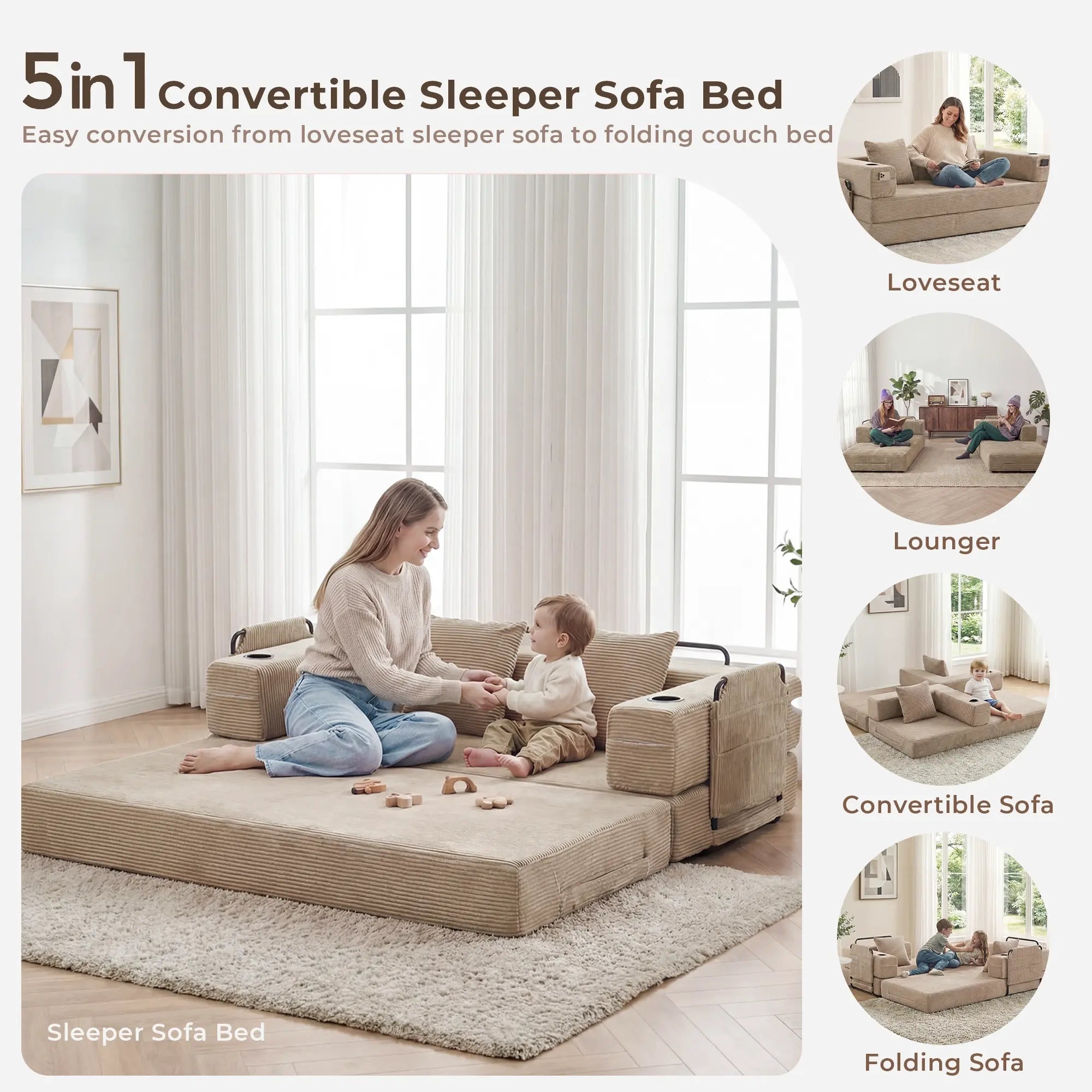 Selene Compressed Modular Sofa Bed-14.2" Seat Height