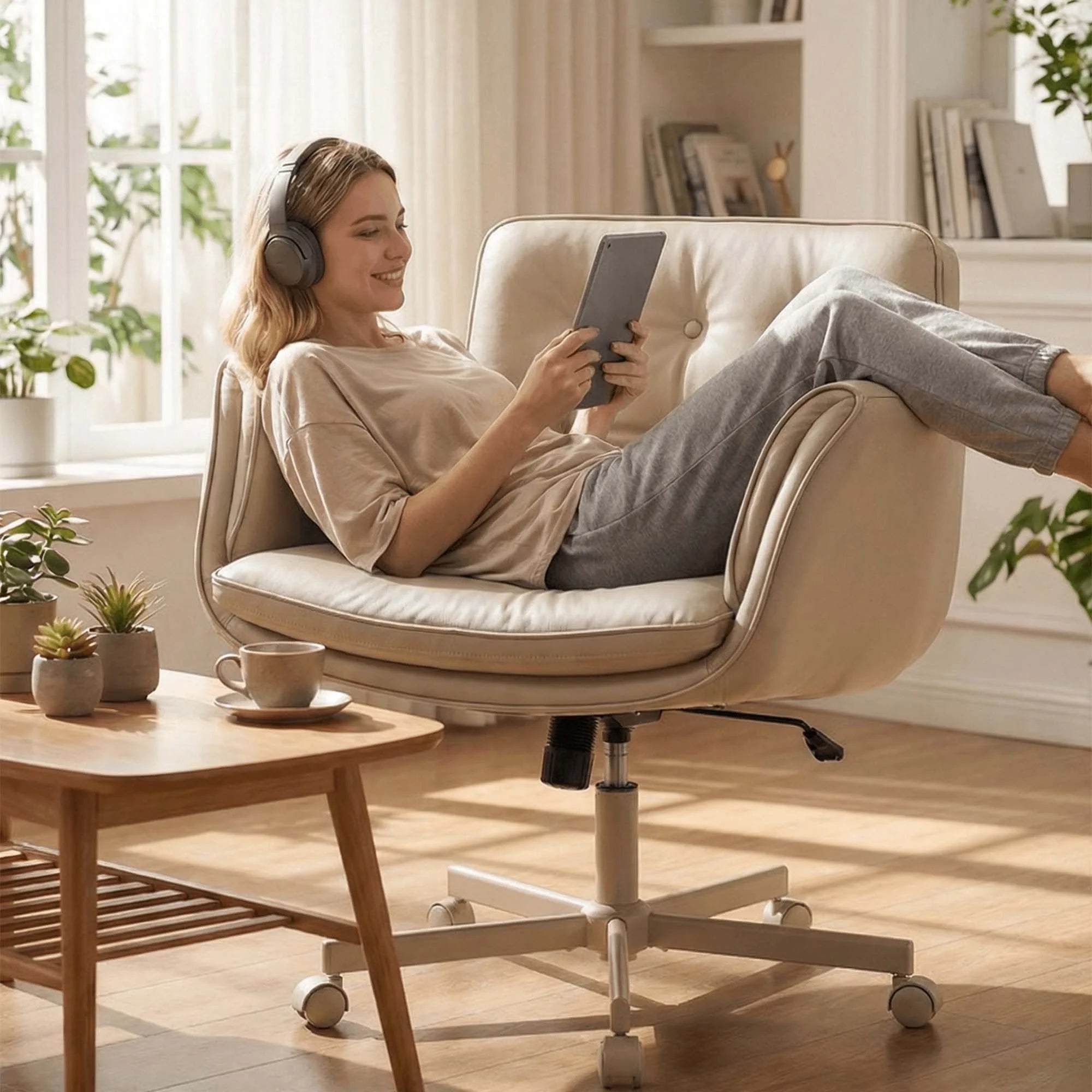 P6 Criss Cross Chair with Pet-Friendly Upholstery and Adjustable Armrests