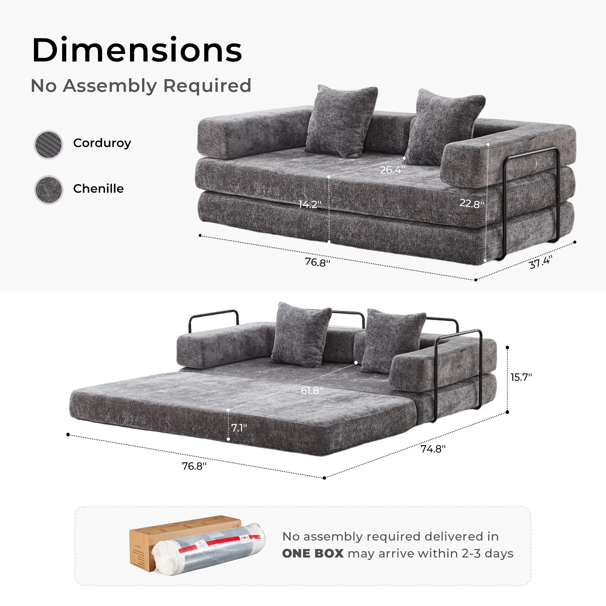 Selene Compressed Modular Sofa Bed-14.2" Seat Height