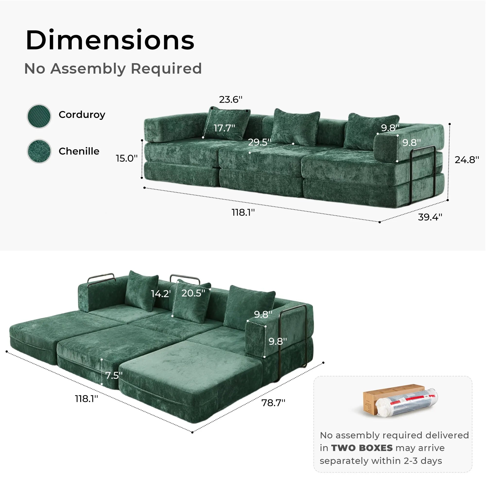 Selene Three-Seater Compressed Modular Sofa -14.2" Seat Height