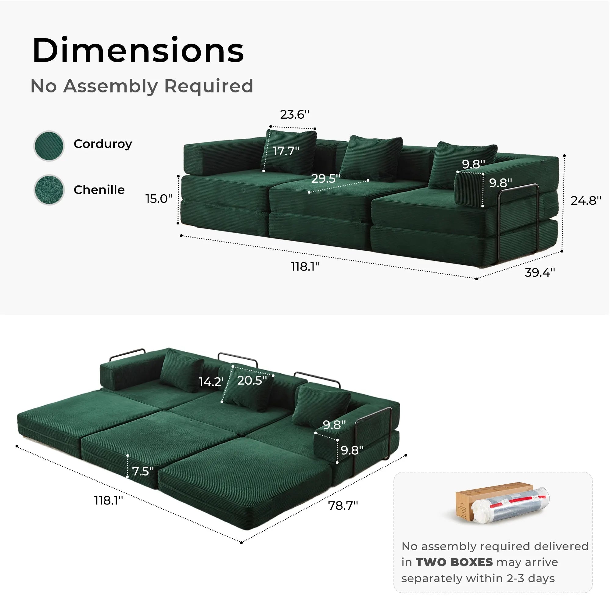 Selene Three-Seater Compressed Modular Sofa -14.2" Seat Height
