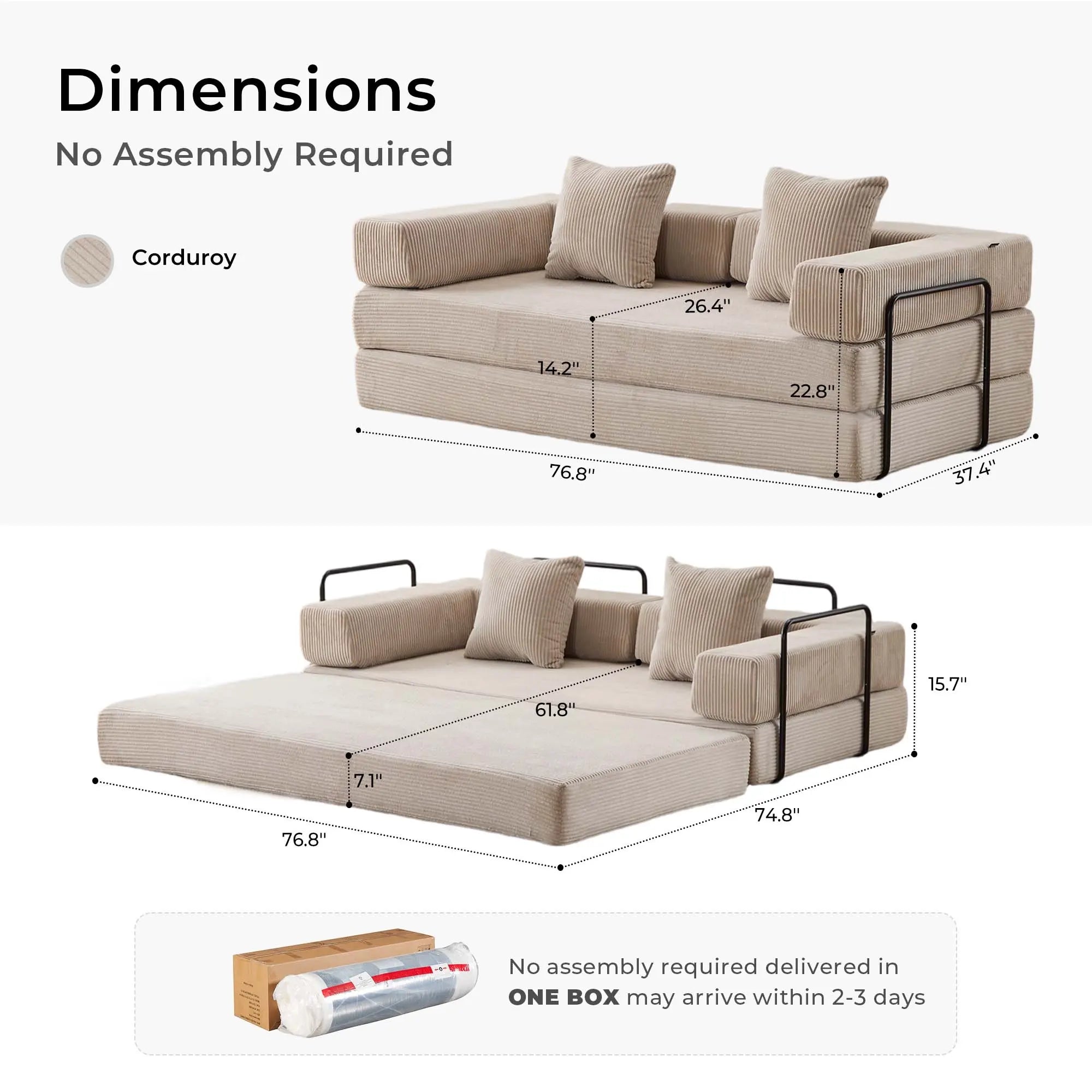Selene Compressed Modular Sofa Bed-14.2" Seat Height