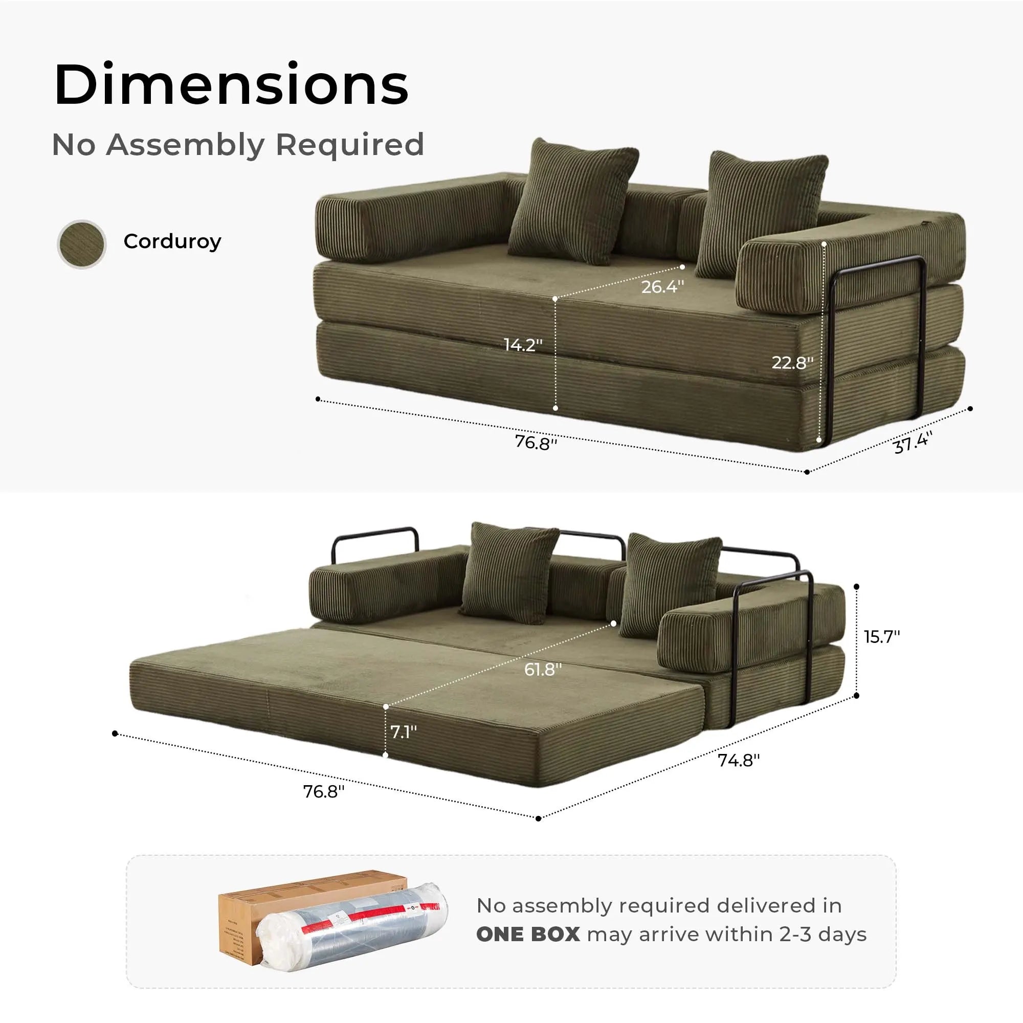 Selene Compressed Modular Sofa Bed-14.2" Seat Height