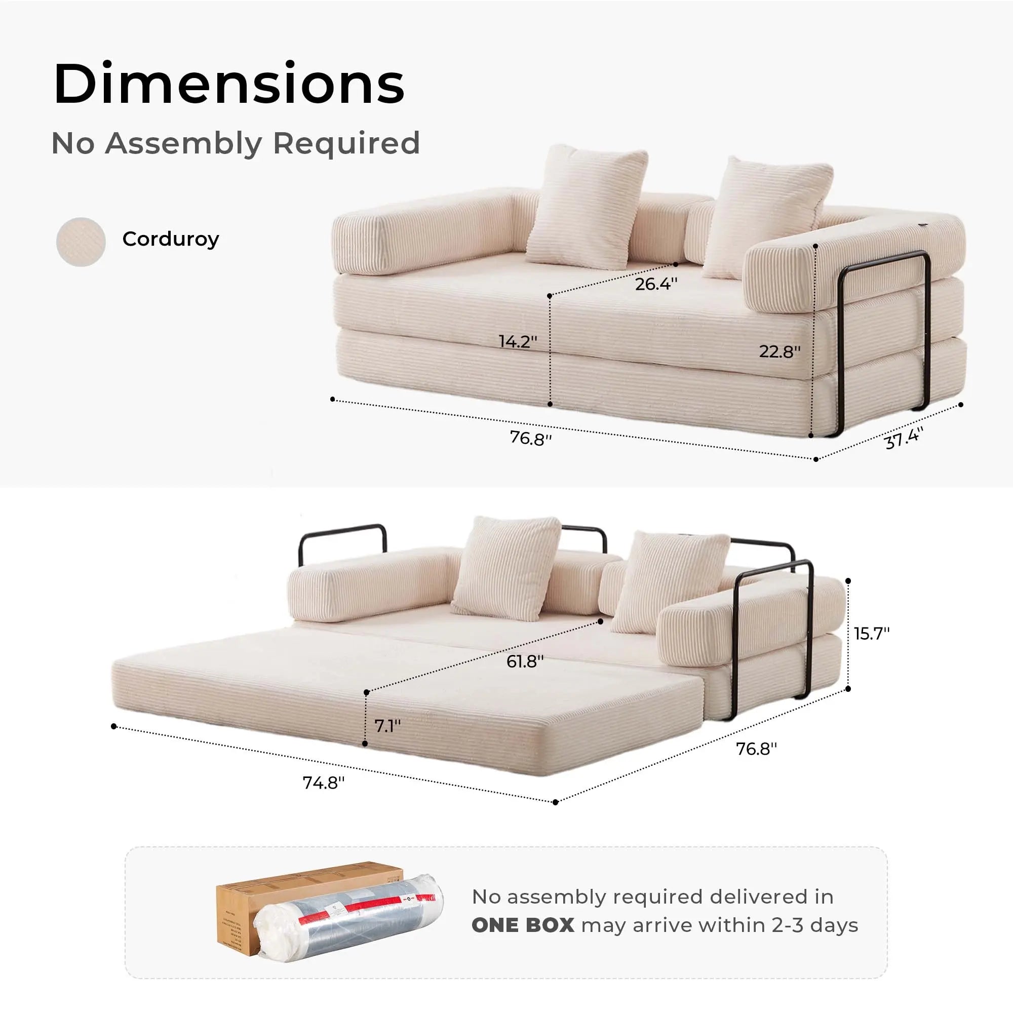 Selene Compressed Modular Sofa Bed-14.2" Seat Height